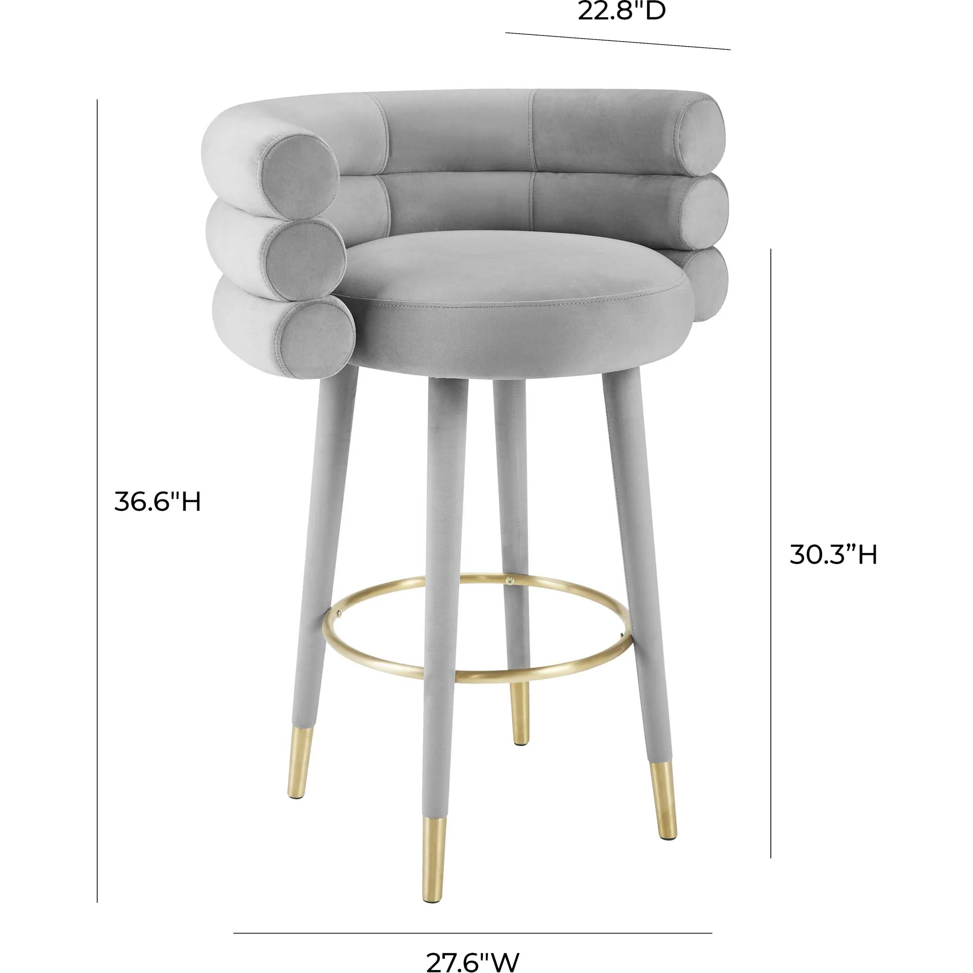 Beaumont Velvet Bar Stool Gray - Image 7