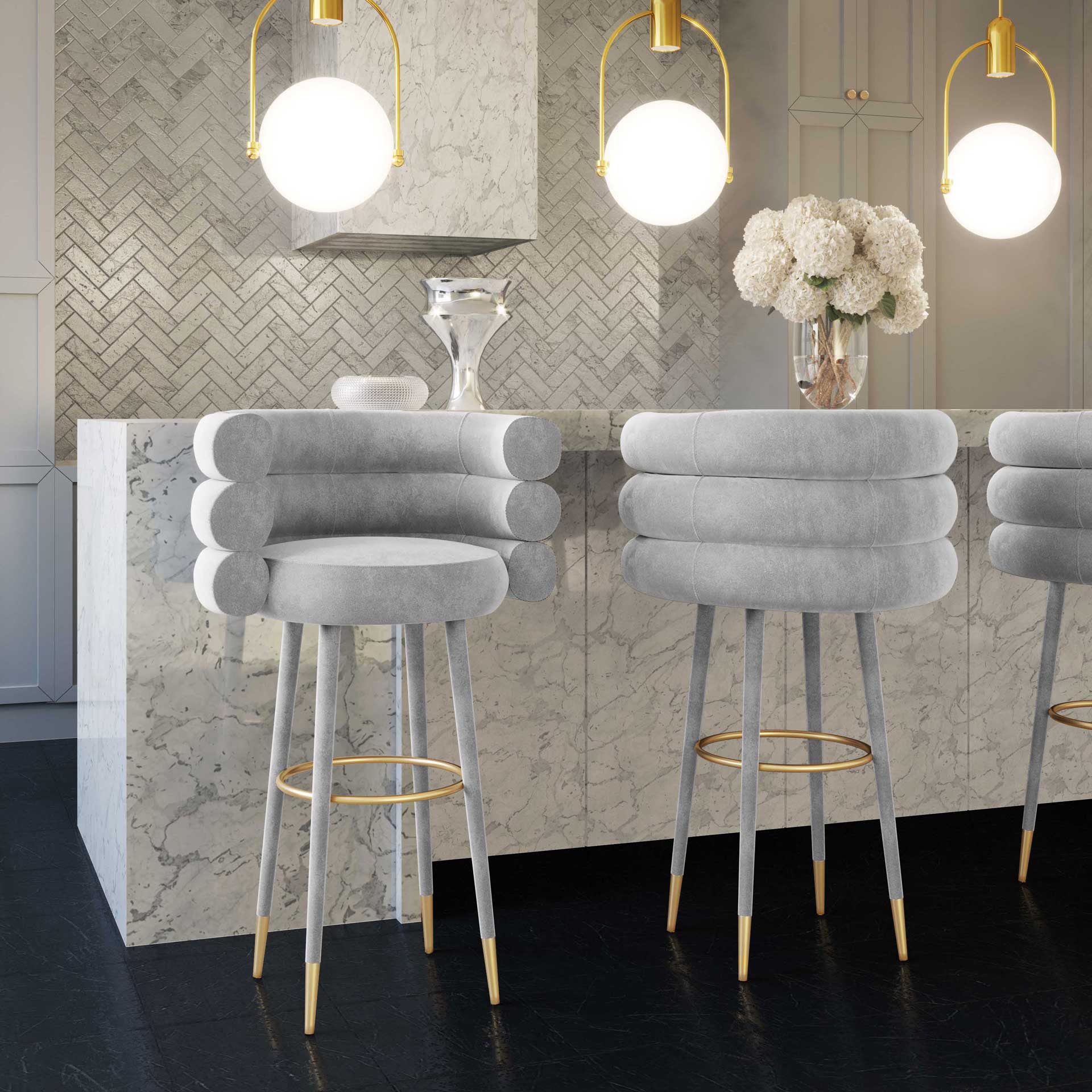 Beaumont Velvet Bar Stool Gray - Image 8