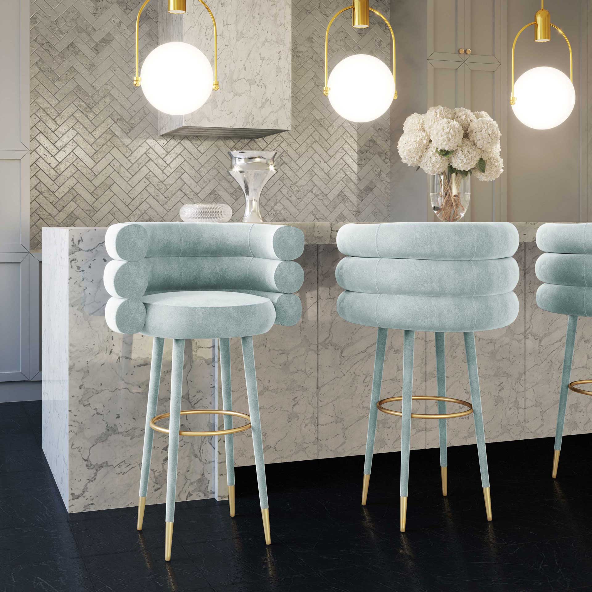 Beaumont Velvet Bar Stool Sea Foam Green - Image 10