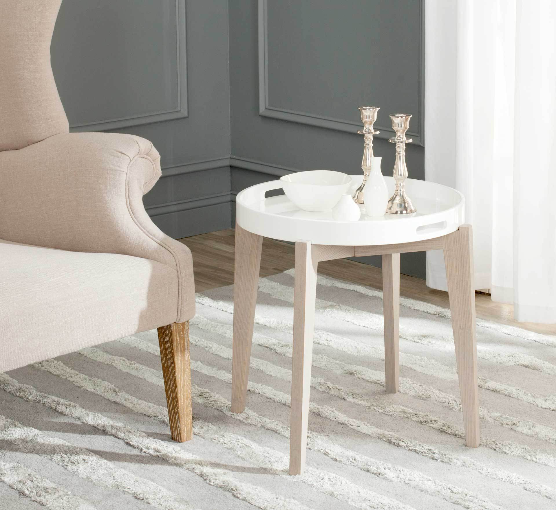 Beckett Lacquer Tray Top Side Table White/Beige - Image 3