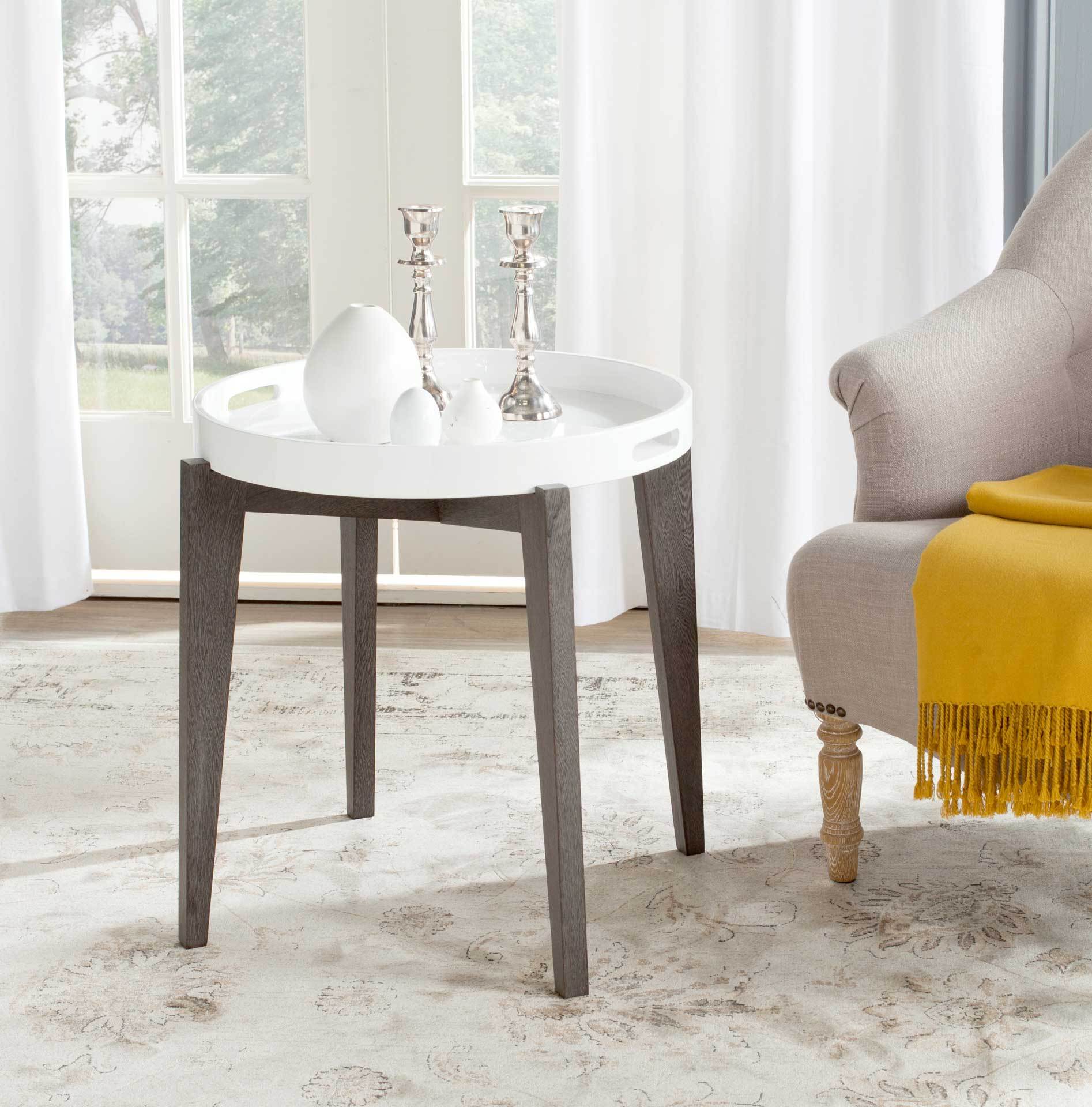 Beckett Lacquer Tray Top Side Table White/Brown - Image 3