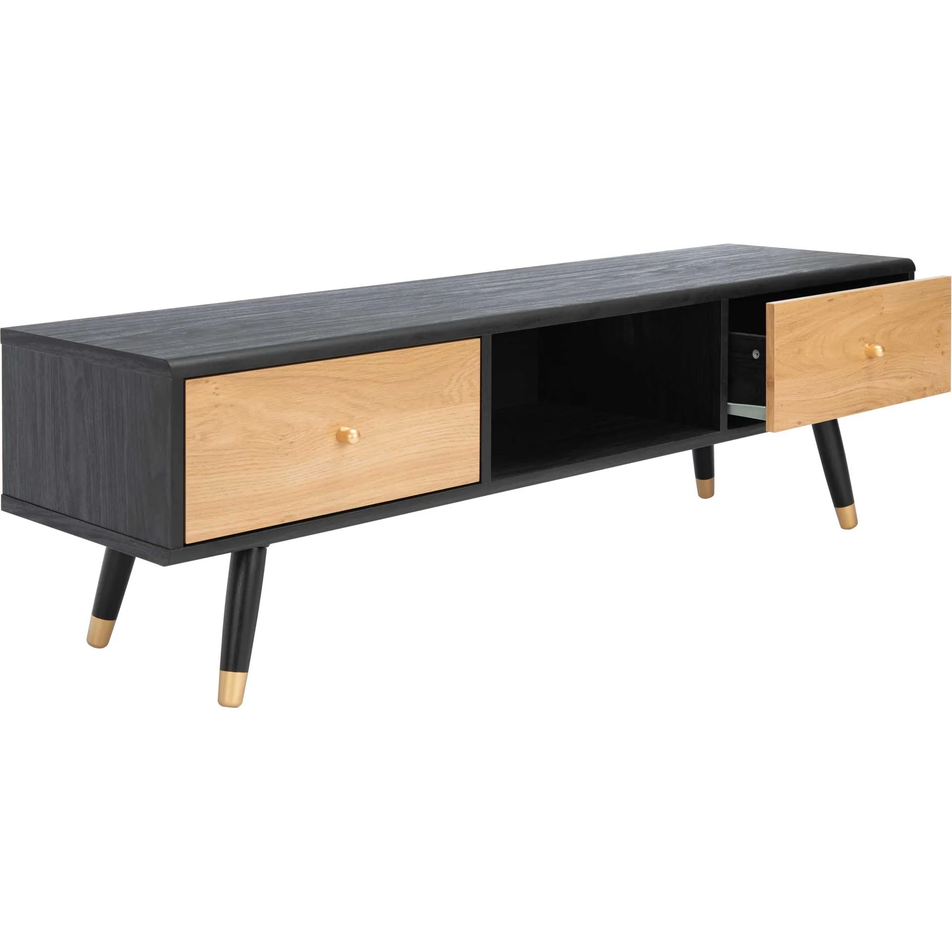 Beijing 2 Drawer 1 Shelf Media Stand Black/Oak/Gold - Image 2