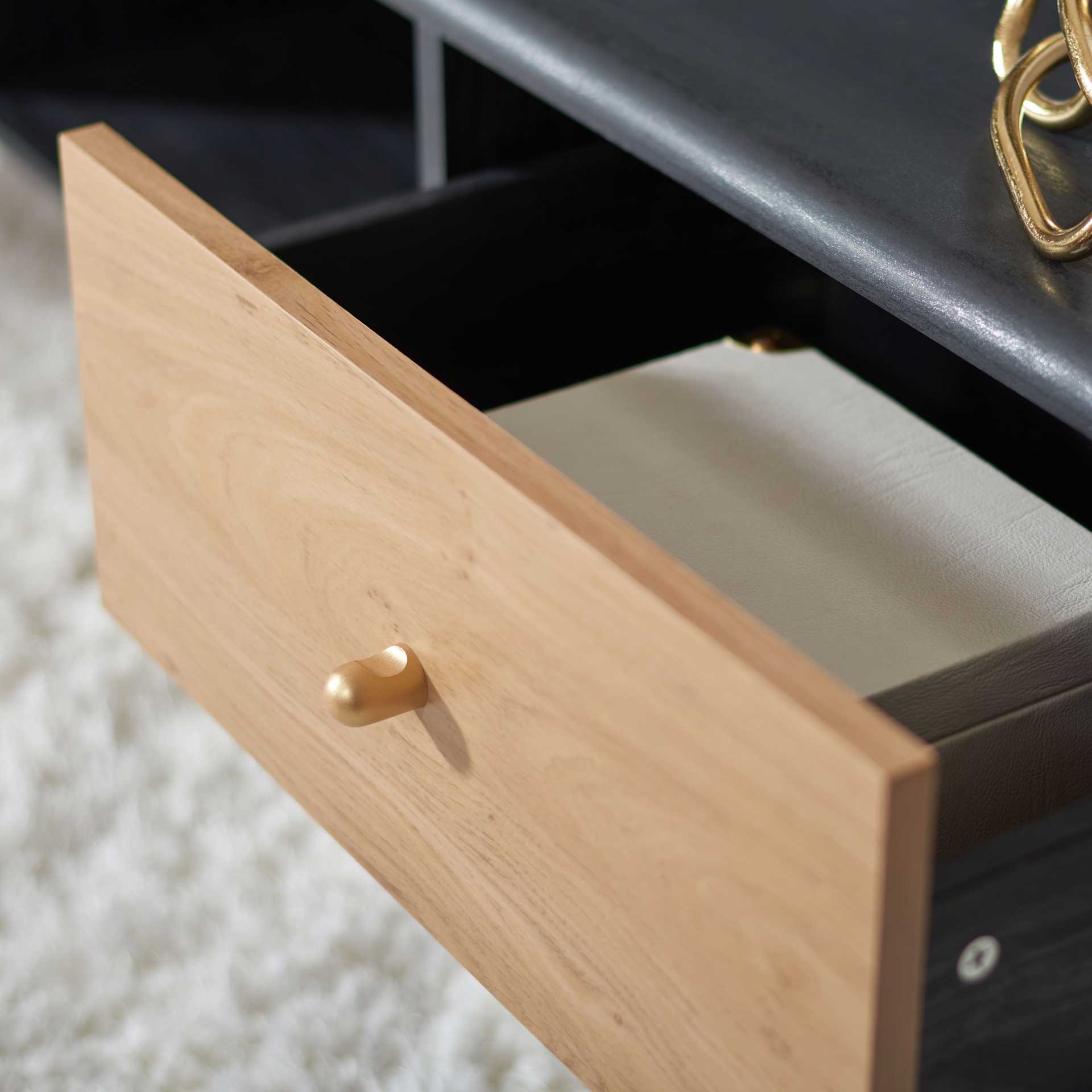 Beijing 2 Drawer 1 Shelf Media Stand Black/Oak/Gold - Image 8
