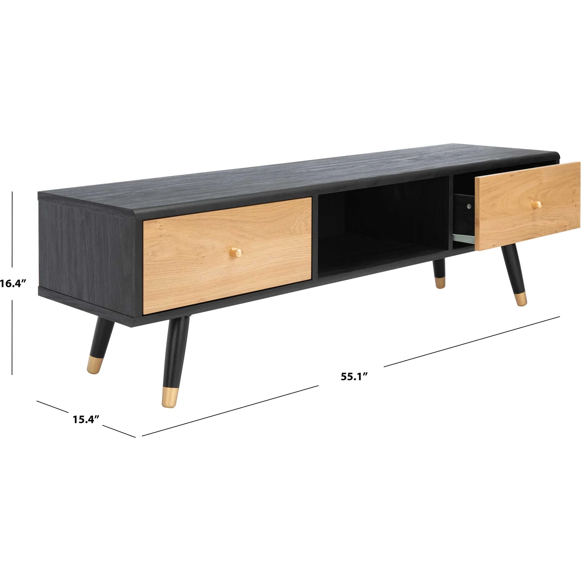 Beijing 2 Drawer 1 Shelf Media Stand Black/Oak/Gold - Image 9