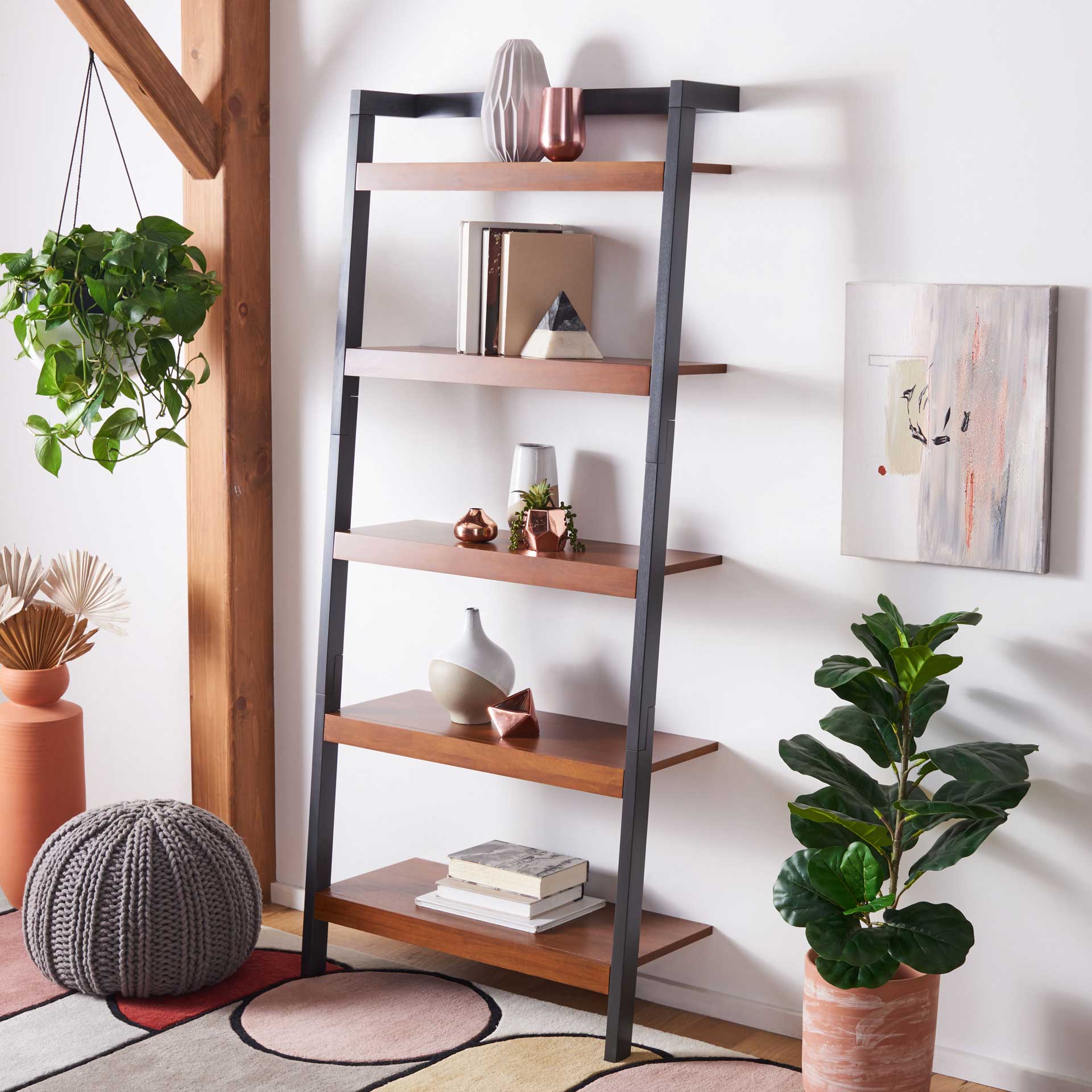 Belami 5 Tier Leaning Etagere Honey Brown/Charcoal - Image 4