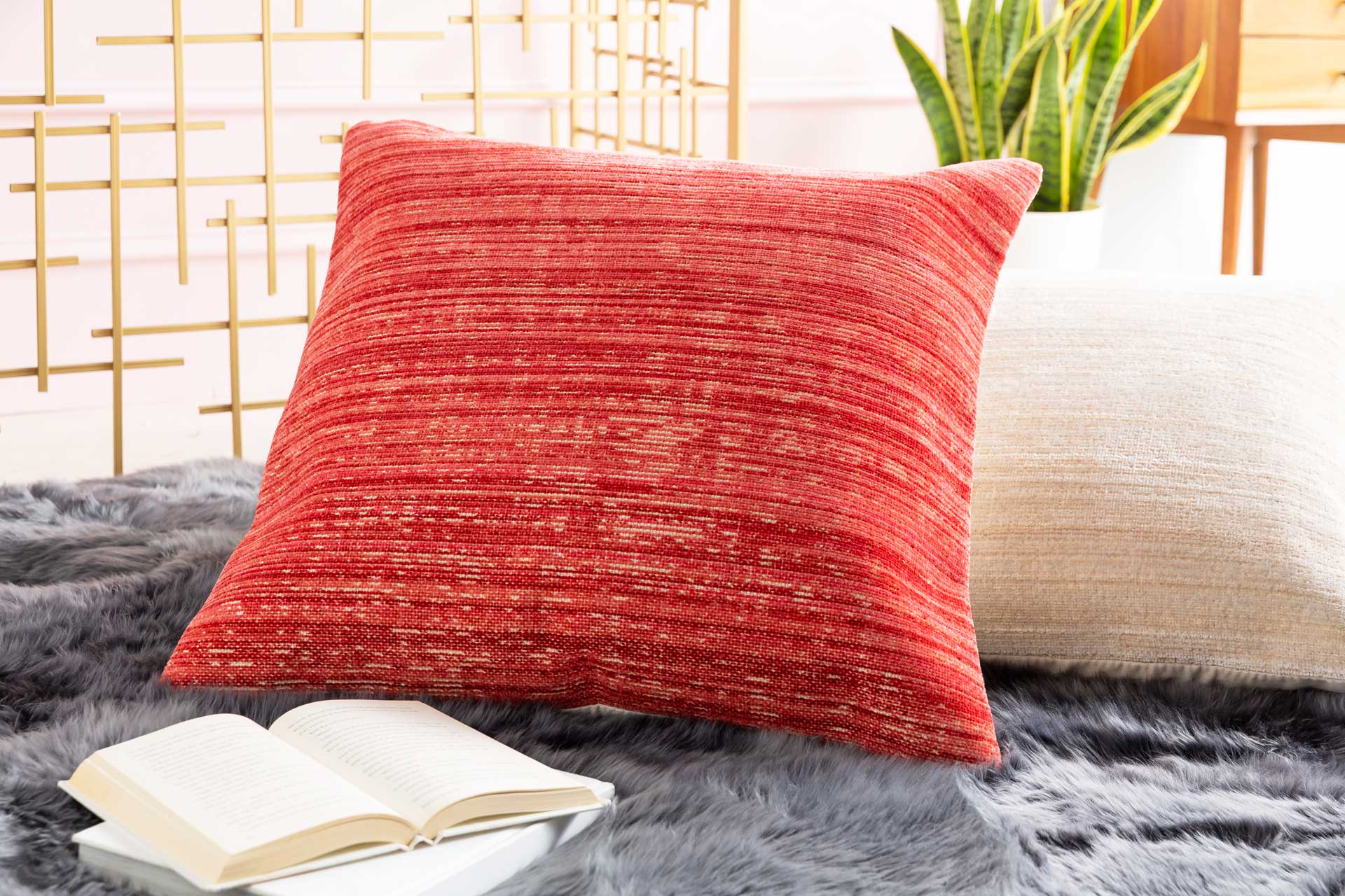 Ben Pillow Beige/Dark Red/Dark Coral - Image 4