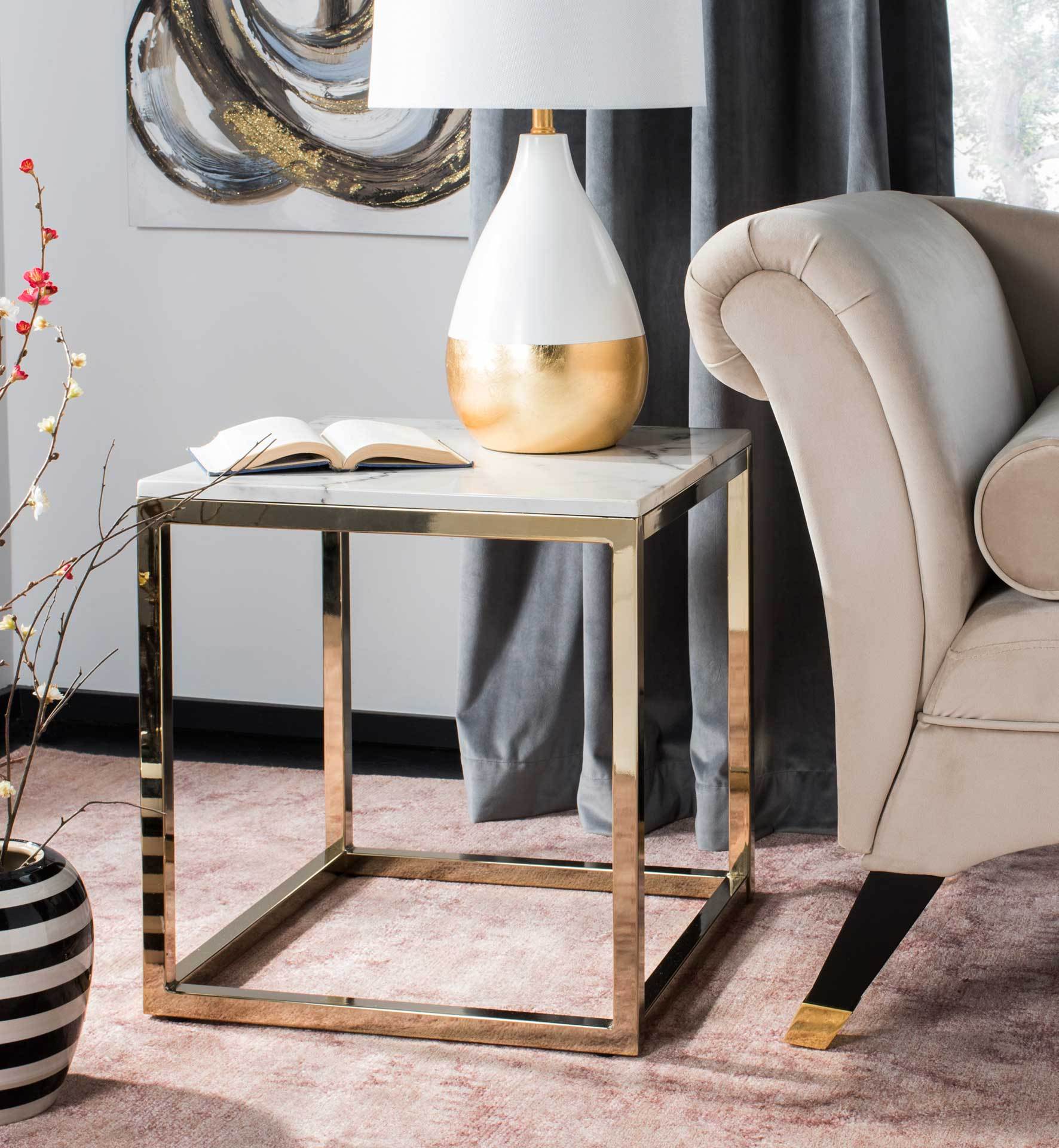 Benjamin Square End Table White Marble/Brass - Image 4
