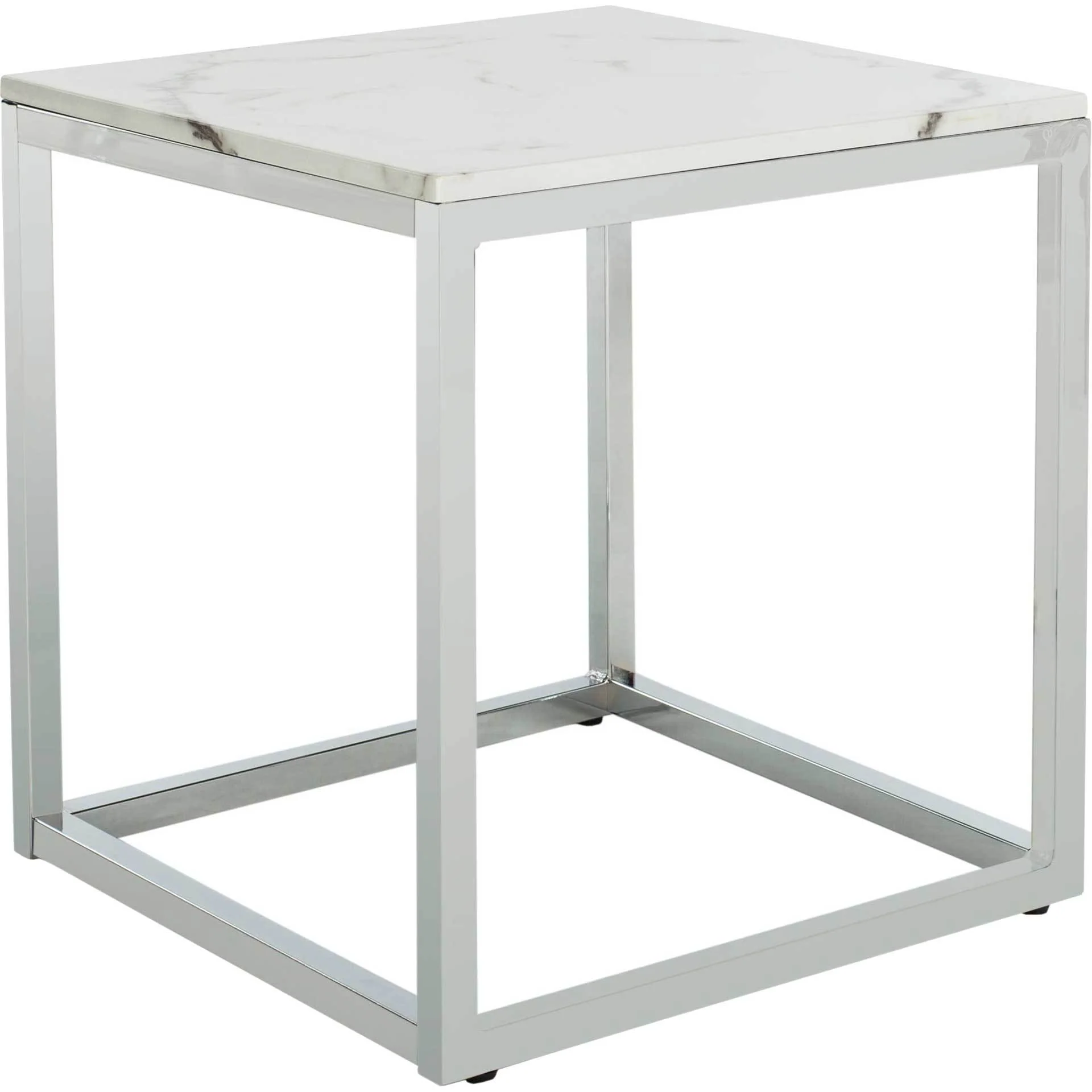 Benjamin Square End Table White Marble/Chrome - Image 2