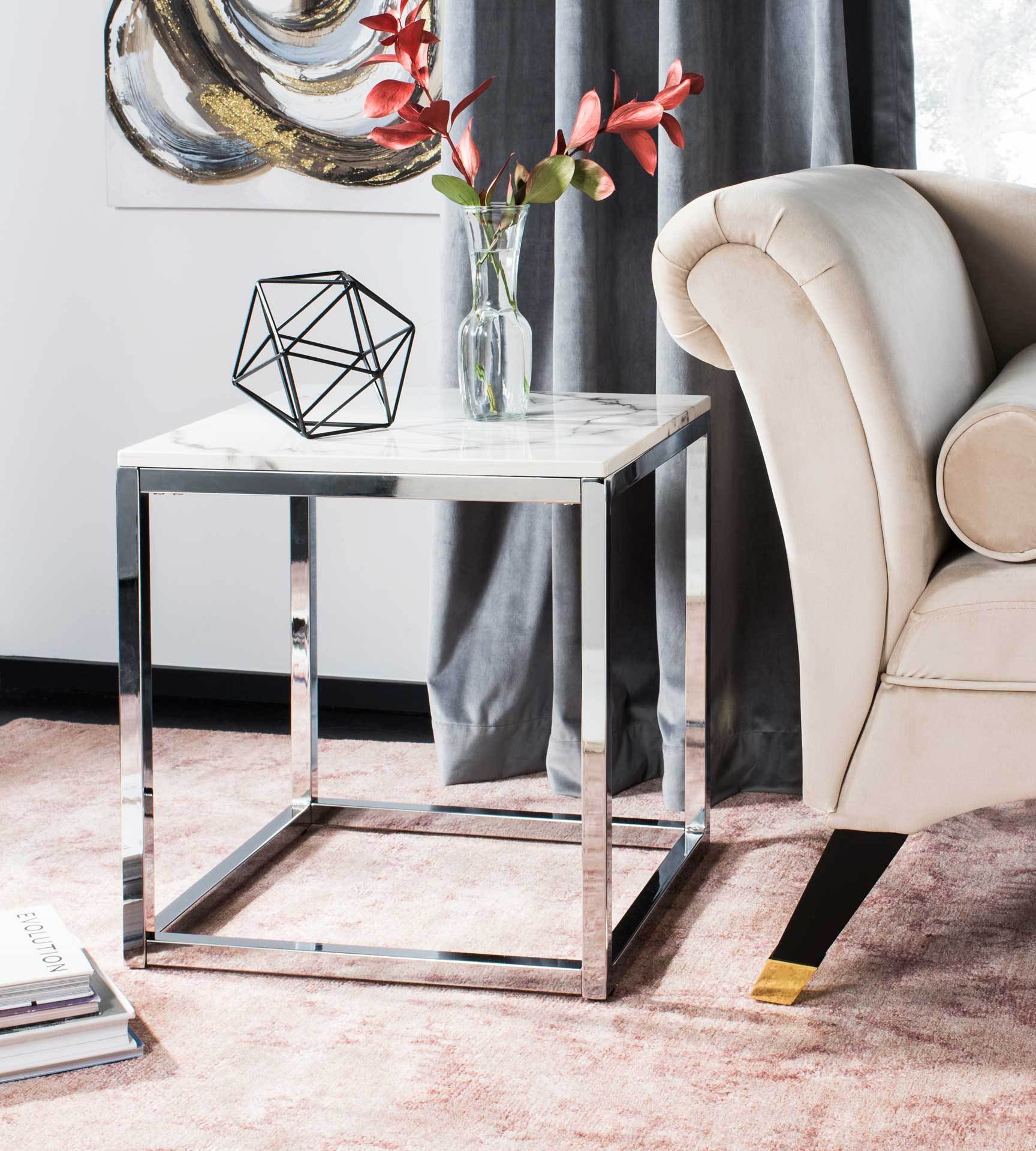Benjamin Square End Table White Marble/Chrome - Image 3