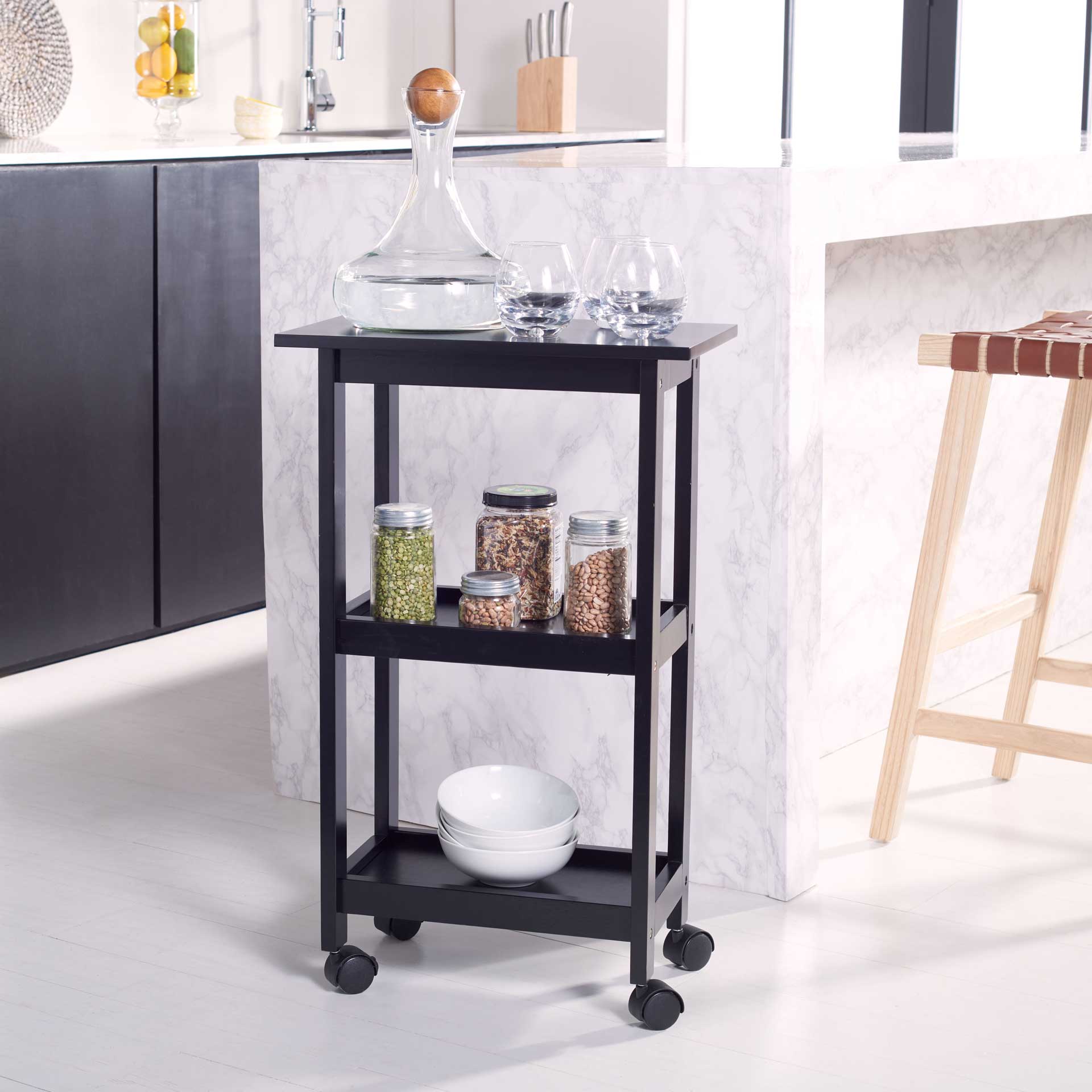 Bentlee 2 Shelf Kitchen Cart Black - Image 6