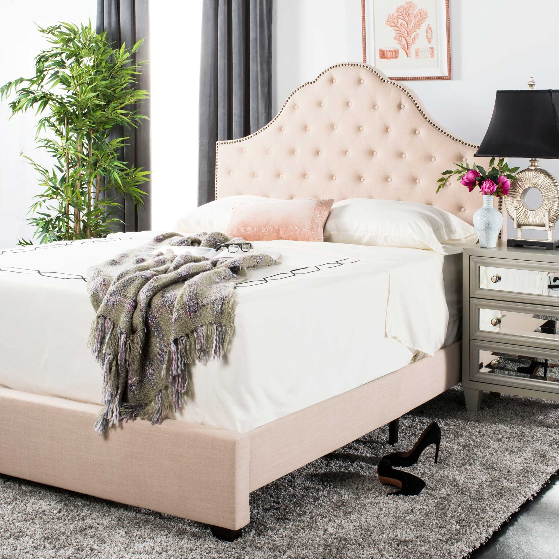 Bequest Velvet Bed Beige - Image 5