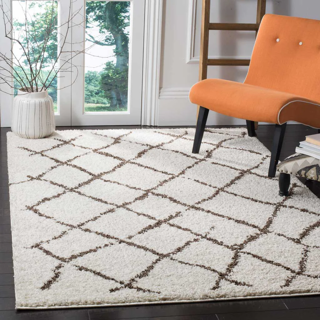 Berber Shag Creme/Brown Area Rug - Image 7