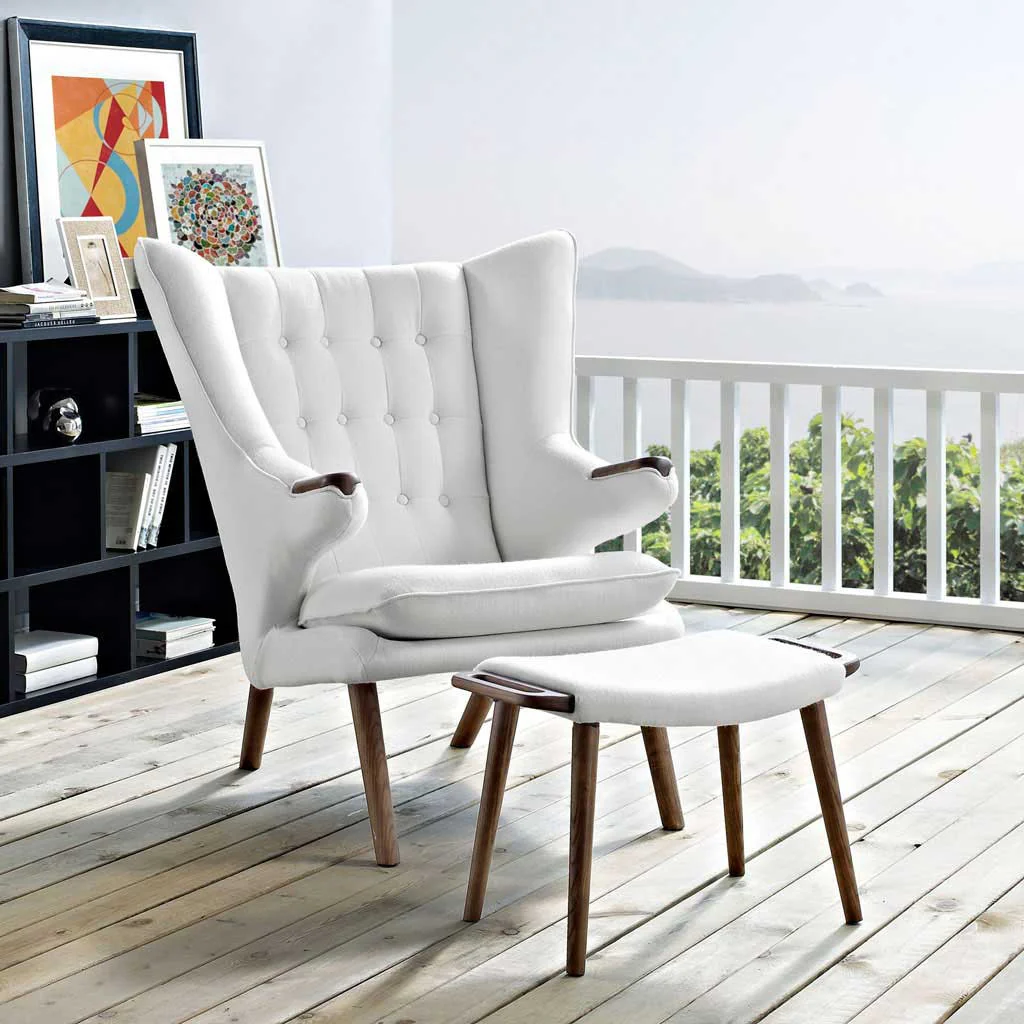 Berlin Lounge Chair and Ottoman White - Image 4