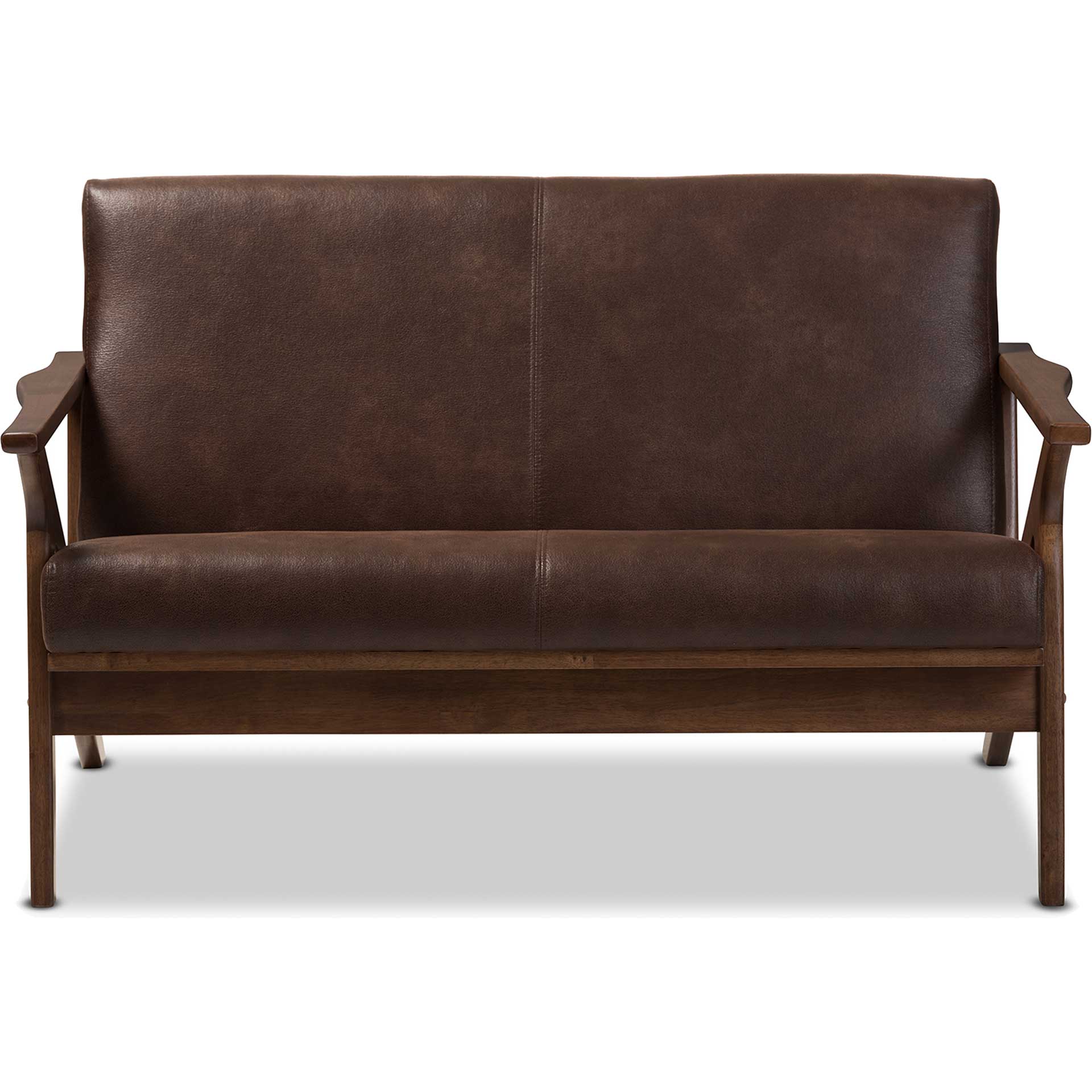 Birdie Distressed Faux Leather Loveseat Dark Brown/Walnut - Image 2