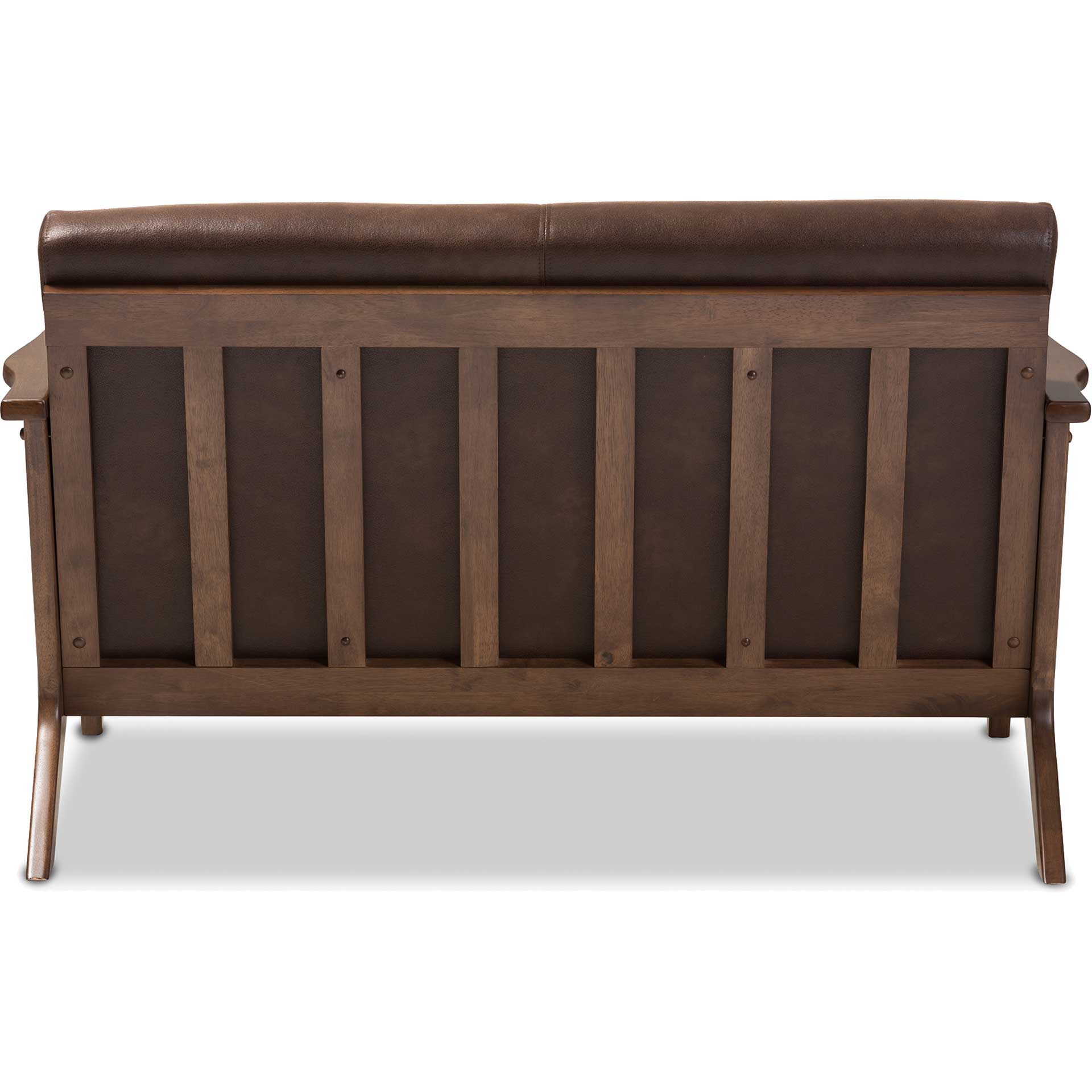 Birdie Distressed Faux Leather Loveseat Dark Brown/Walnut - Image 4