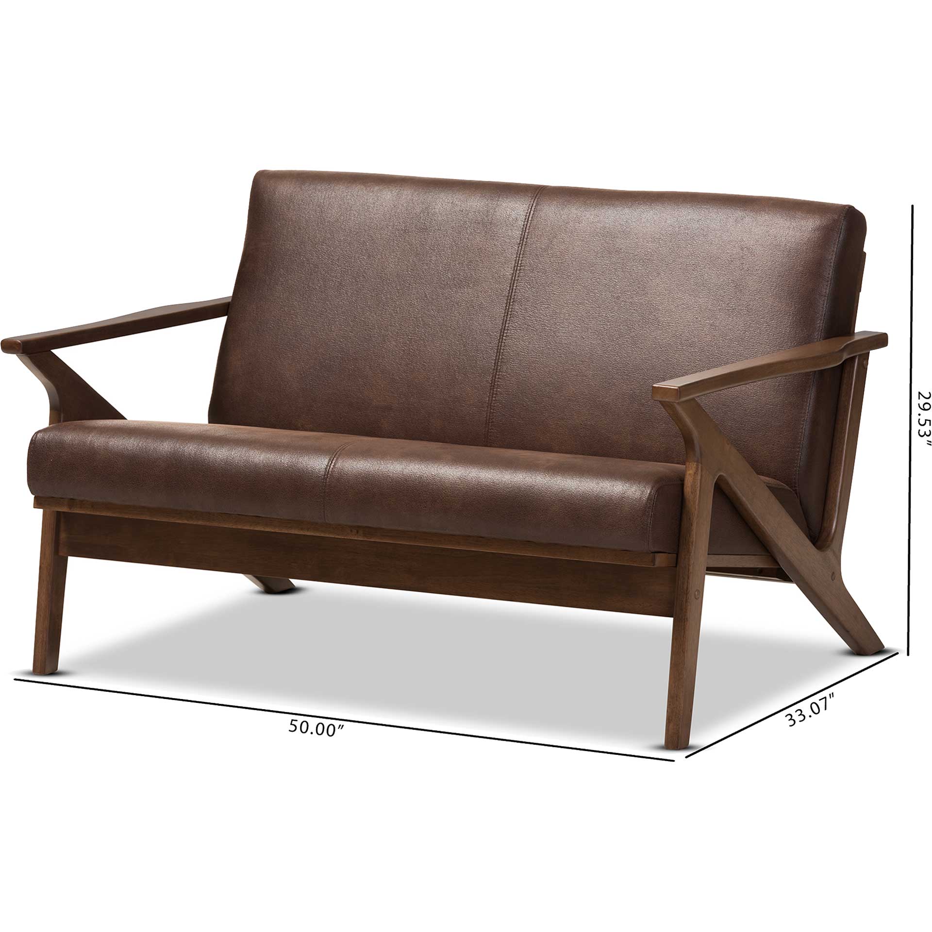 Birdie Distressed Faux Leather Loveseat Dark Brown/Walnut - Image 5