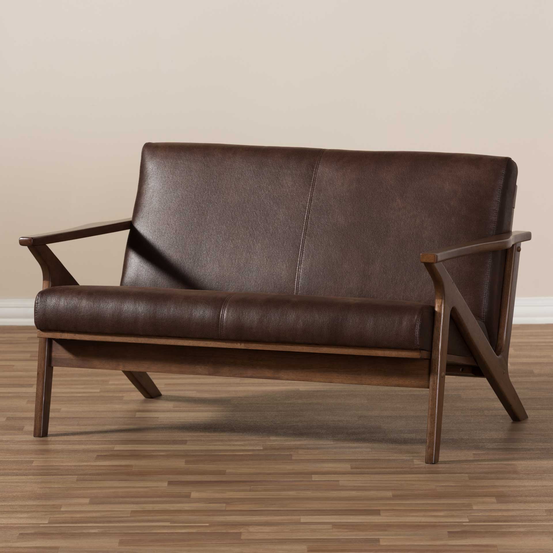 Birdie Distressed Faux Leather Loveseat Dark Brown/Walnut - Image 7