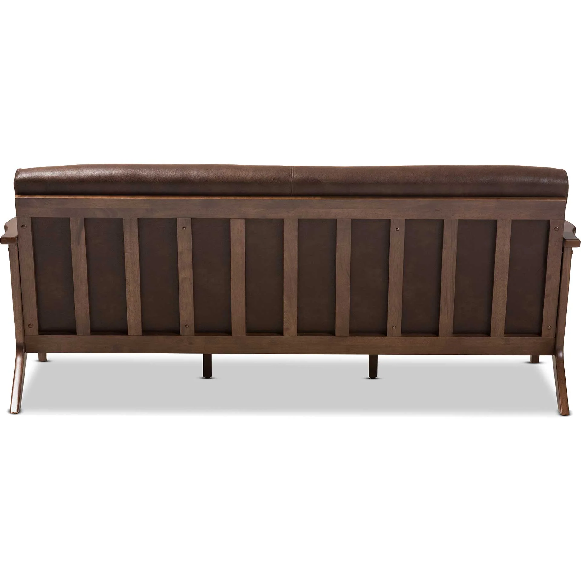 Birdie Distressed Faux Leather Sofa Dark Brown/Walnut - Image 3