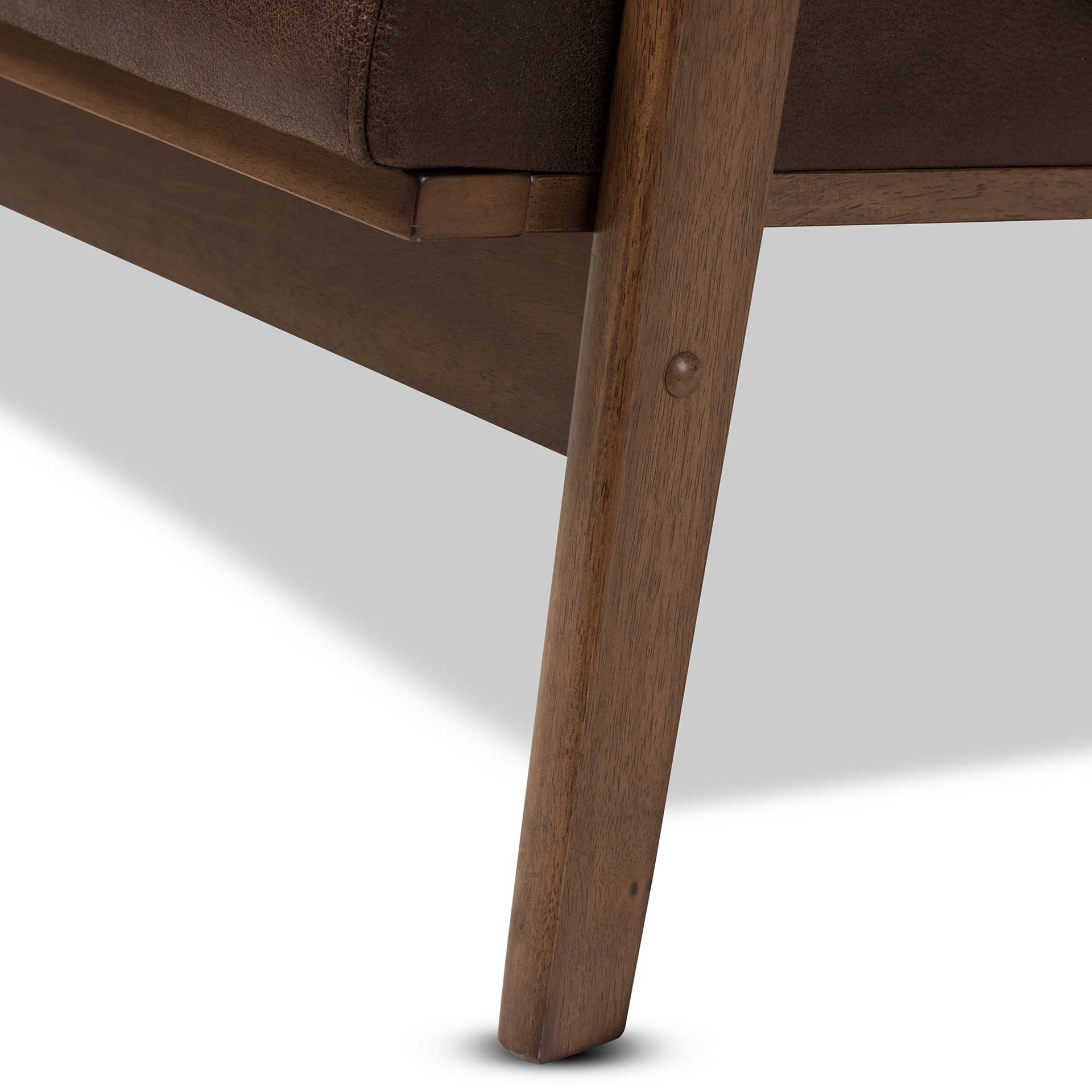 Birdie Distressed Faux Leather Sofa Dark Brown/Walnut - Image 5