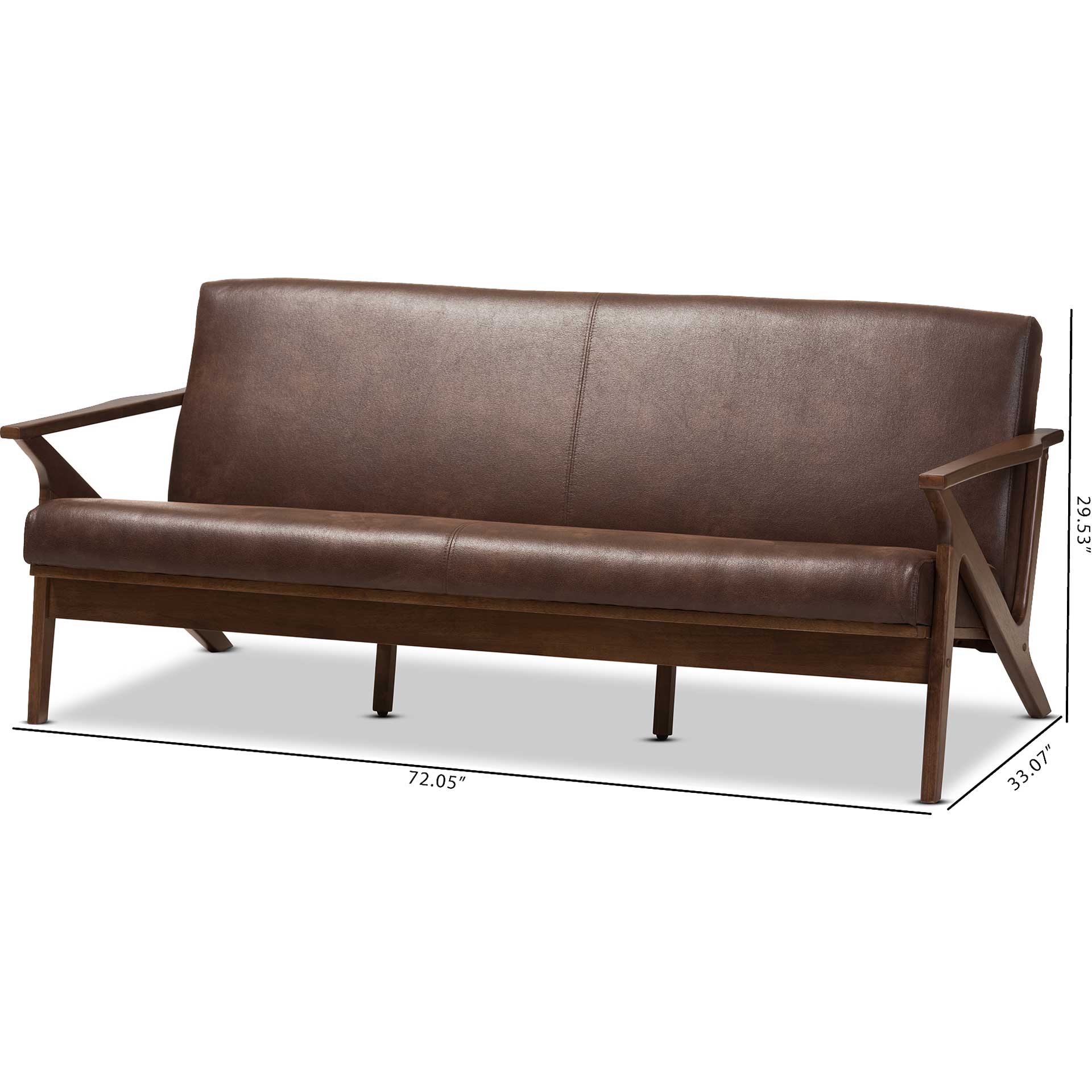 Birdie Distressed Faux Leather Sofa Dark Brown/Walnut - Image 6