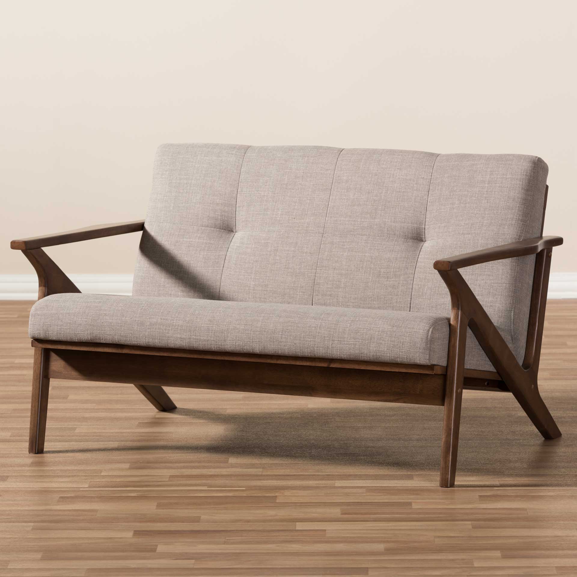 Birdie Fabric Tufted Loveseat Light Gray/Walnut - Image 10