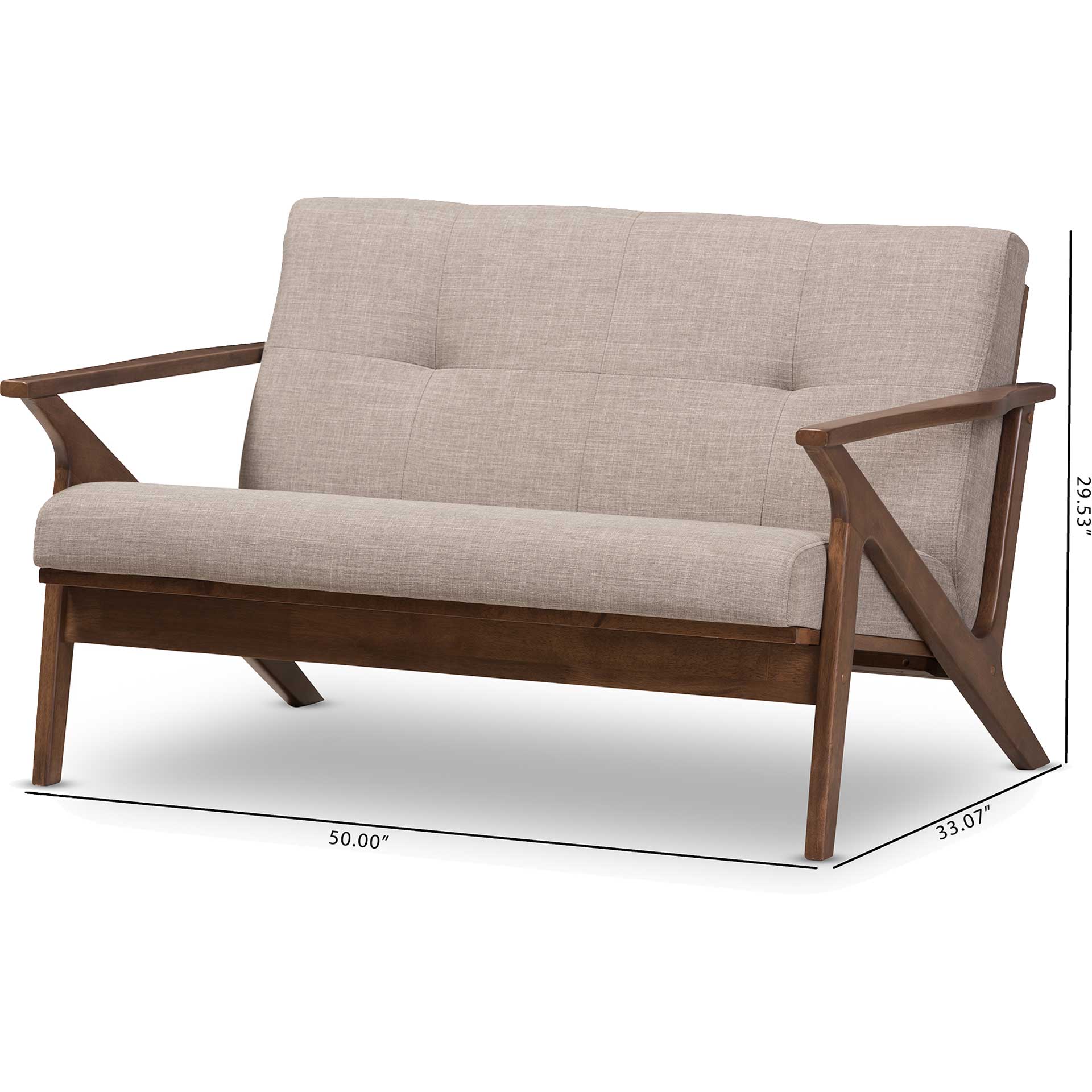 Birdie Fabric Tufted Loveseat Light Gray/Walnut - Image 8