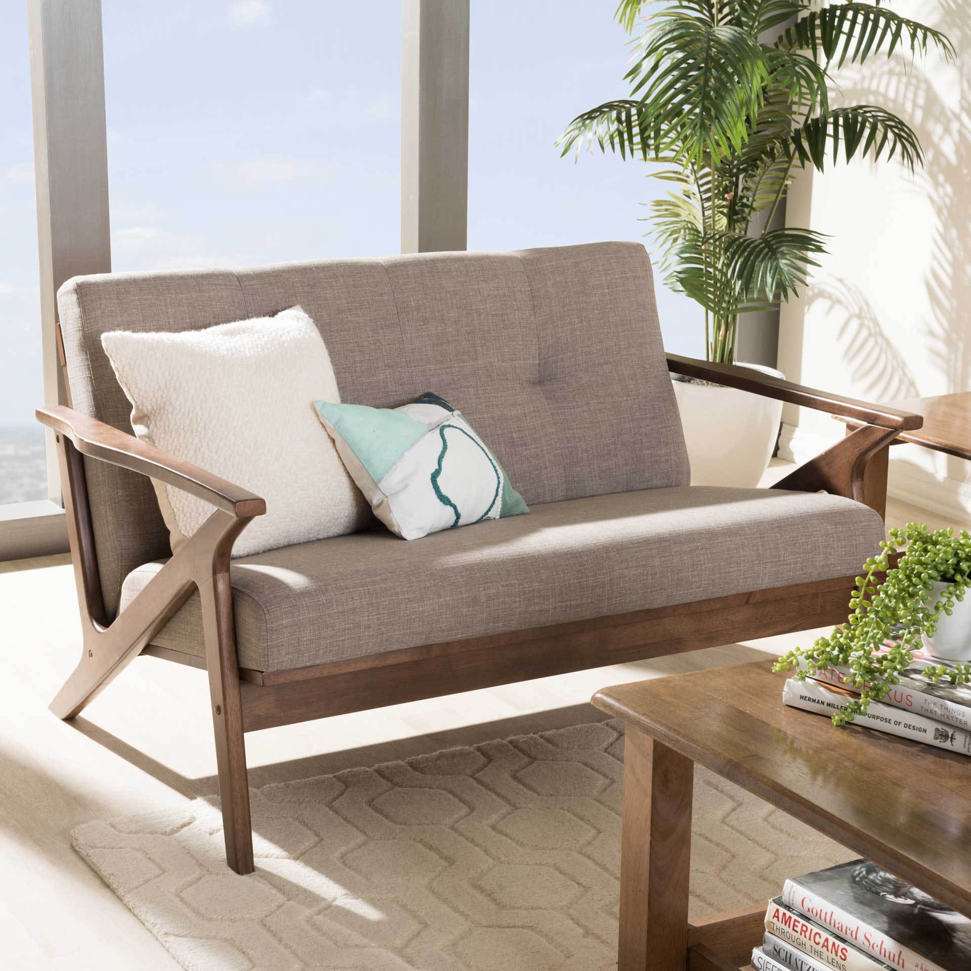 Birdie Fabric Tufted Loveseat Light Gray/Walnut - Image 9