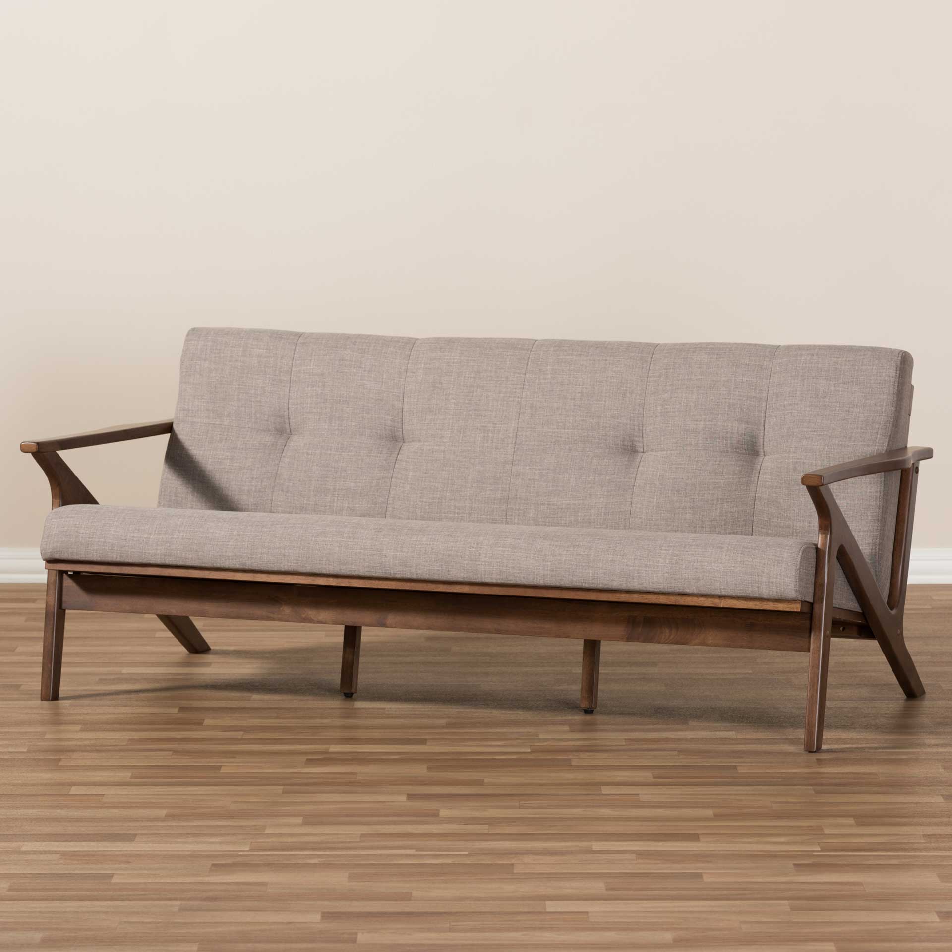 Birdie Fabric Tufted Sofa Light Gray/Walnut - Image 10