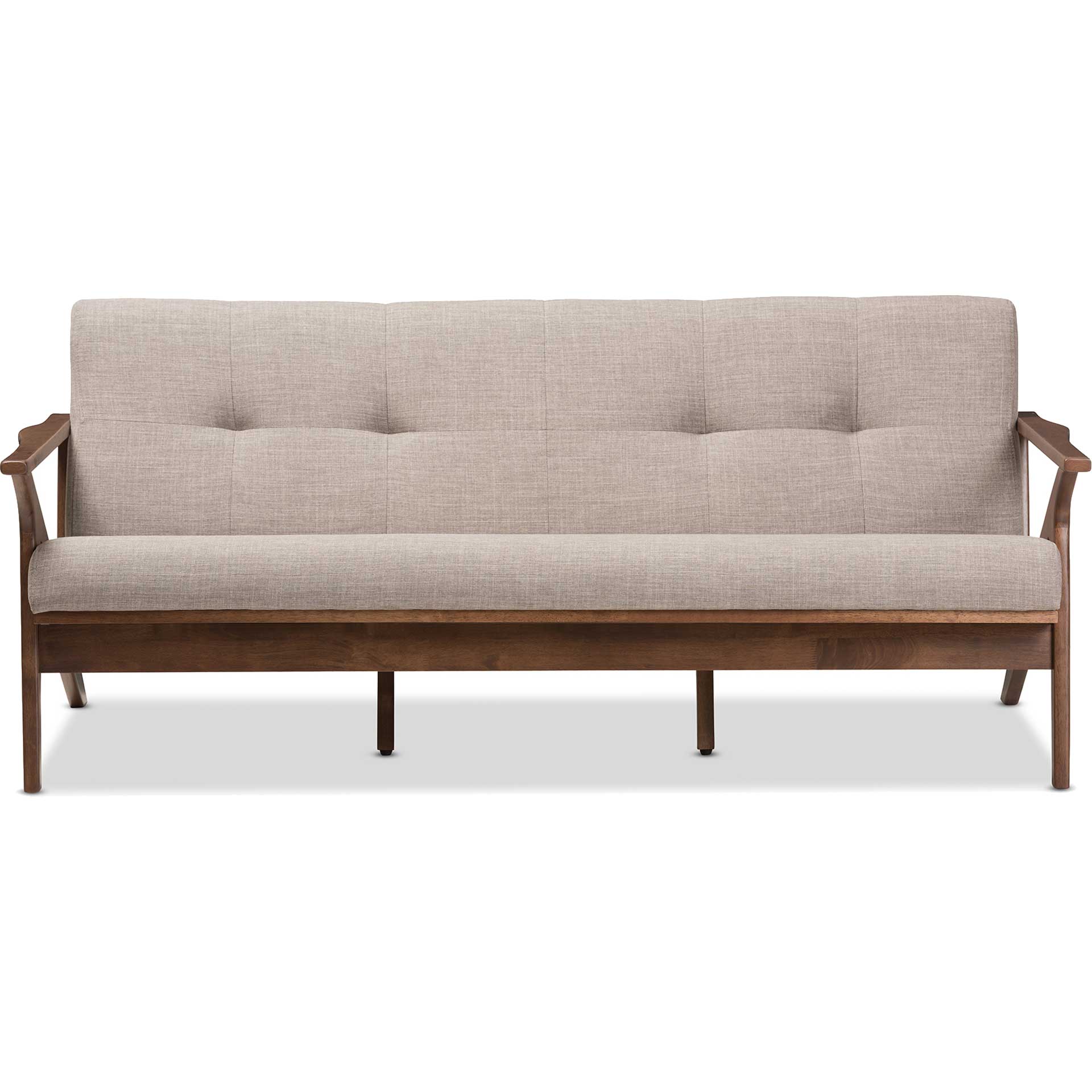 Birdie Fabric Tufted Sofa Light Gray/Walnut - Image 2
