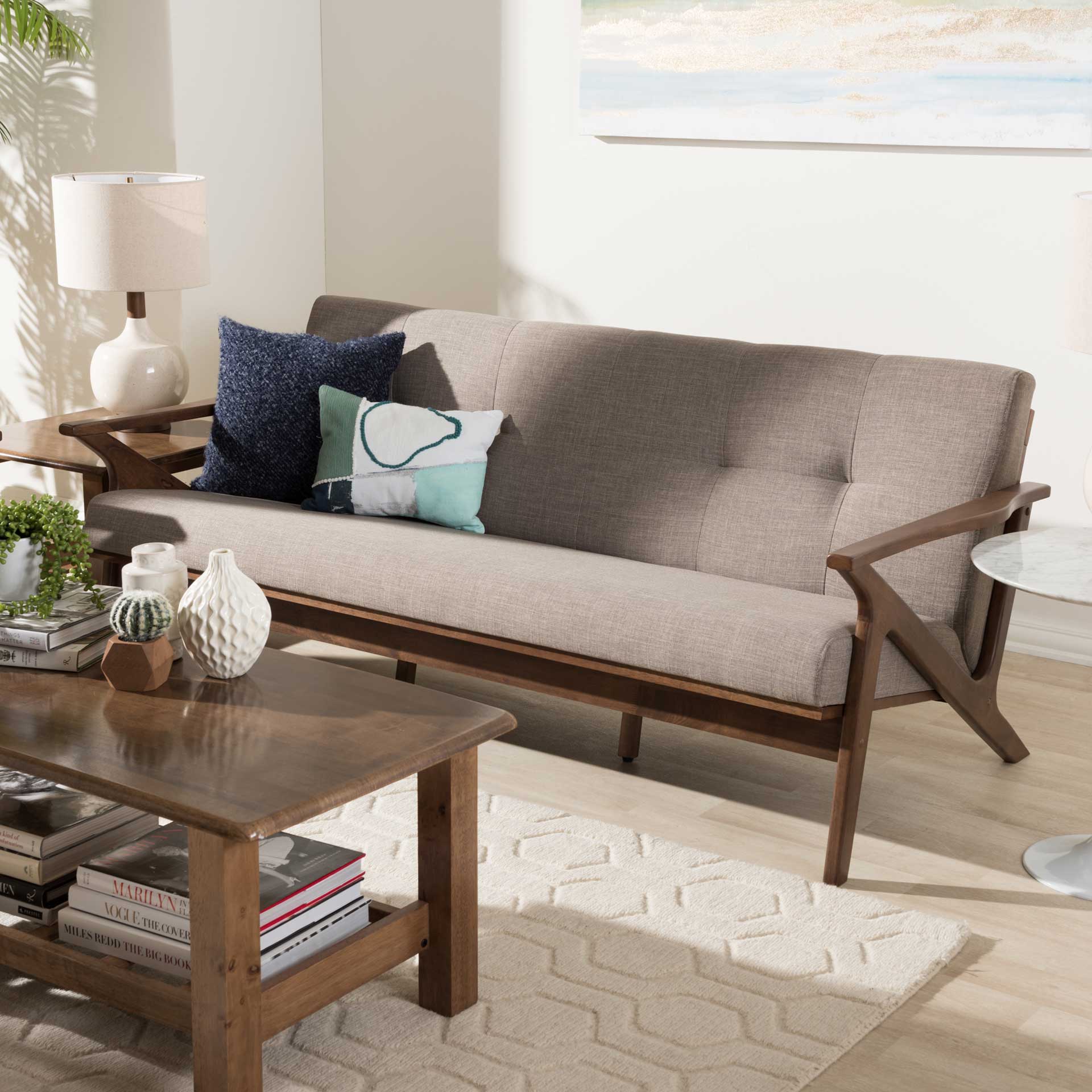 Birdie Fabric Tufted Sofa Light Gray/Walnut - Image 9