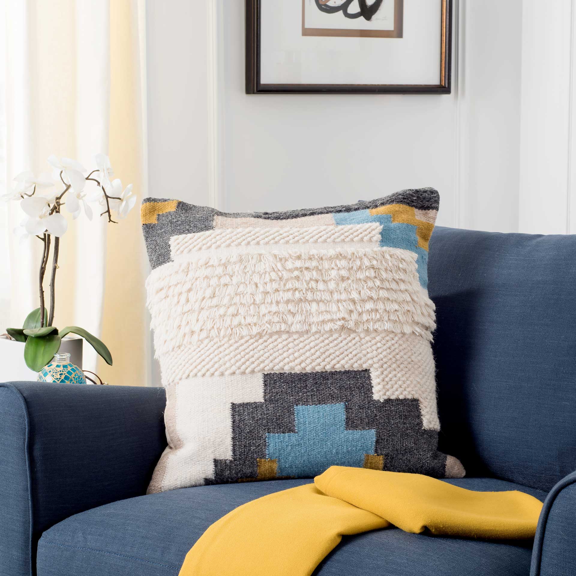 Bisbee Pillow Gold/Blue/Ivory - Image 3