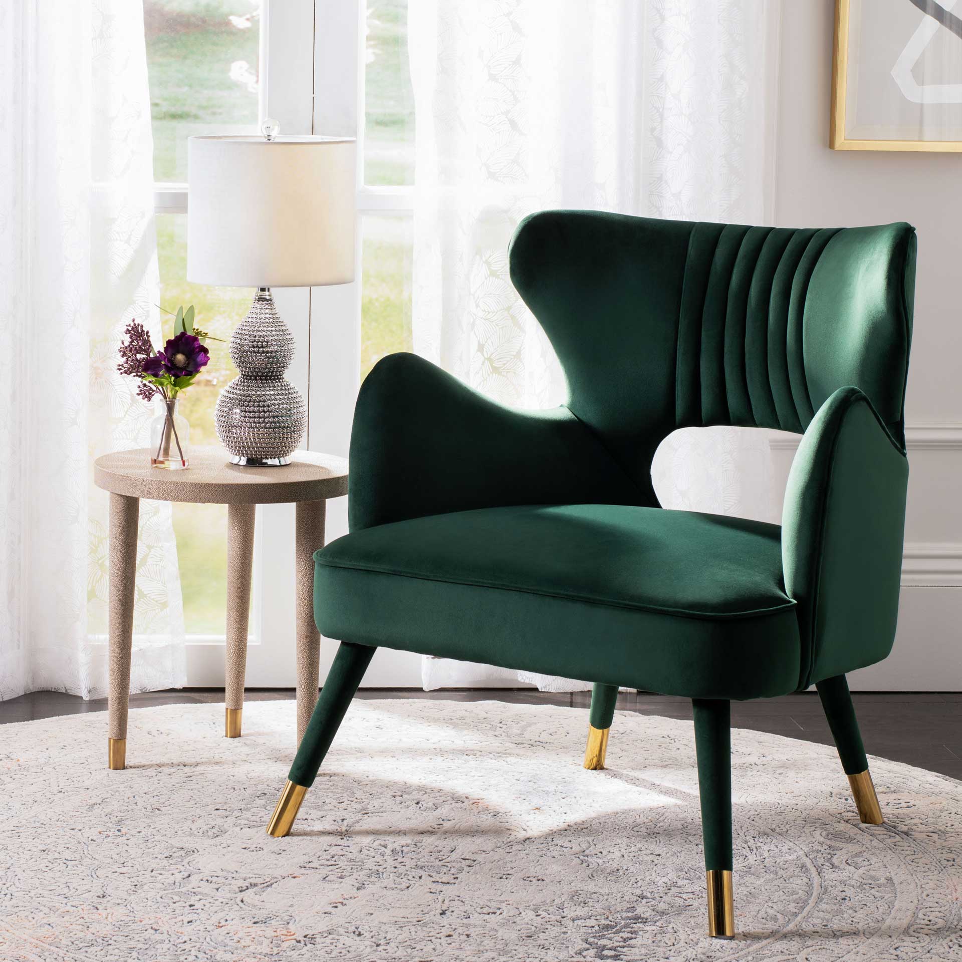 Blake Wingback Accent Chair Forest Green/Gold - Image 6