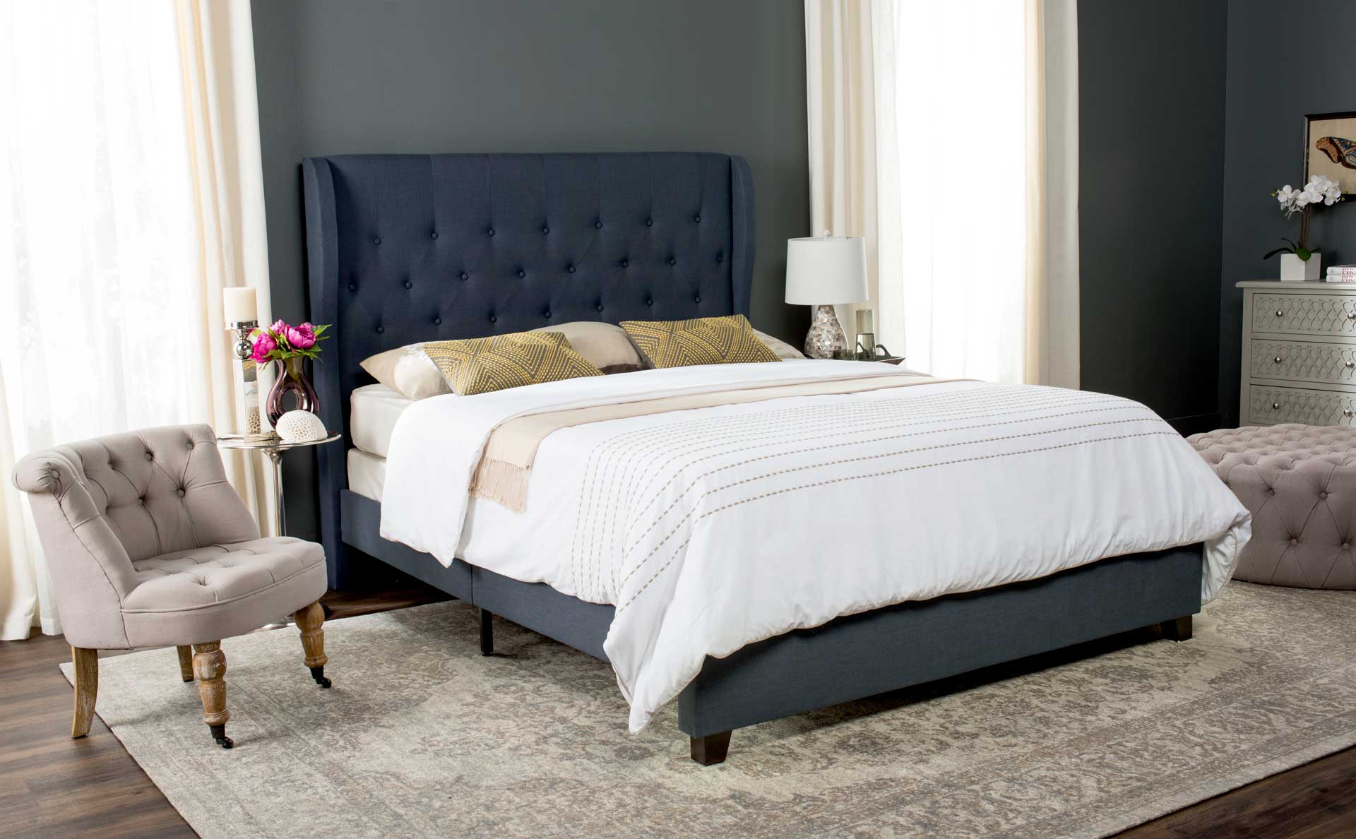 Blakely Upholstered Bed Navy - Image 5