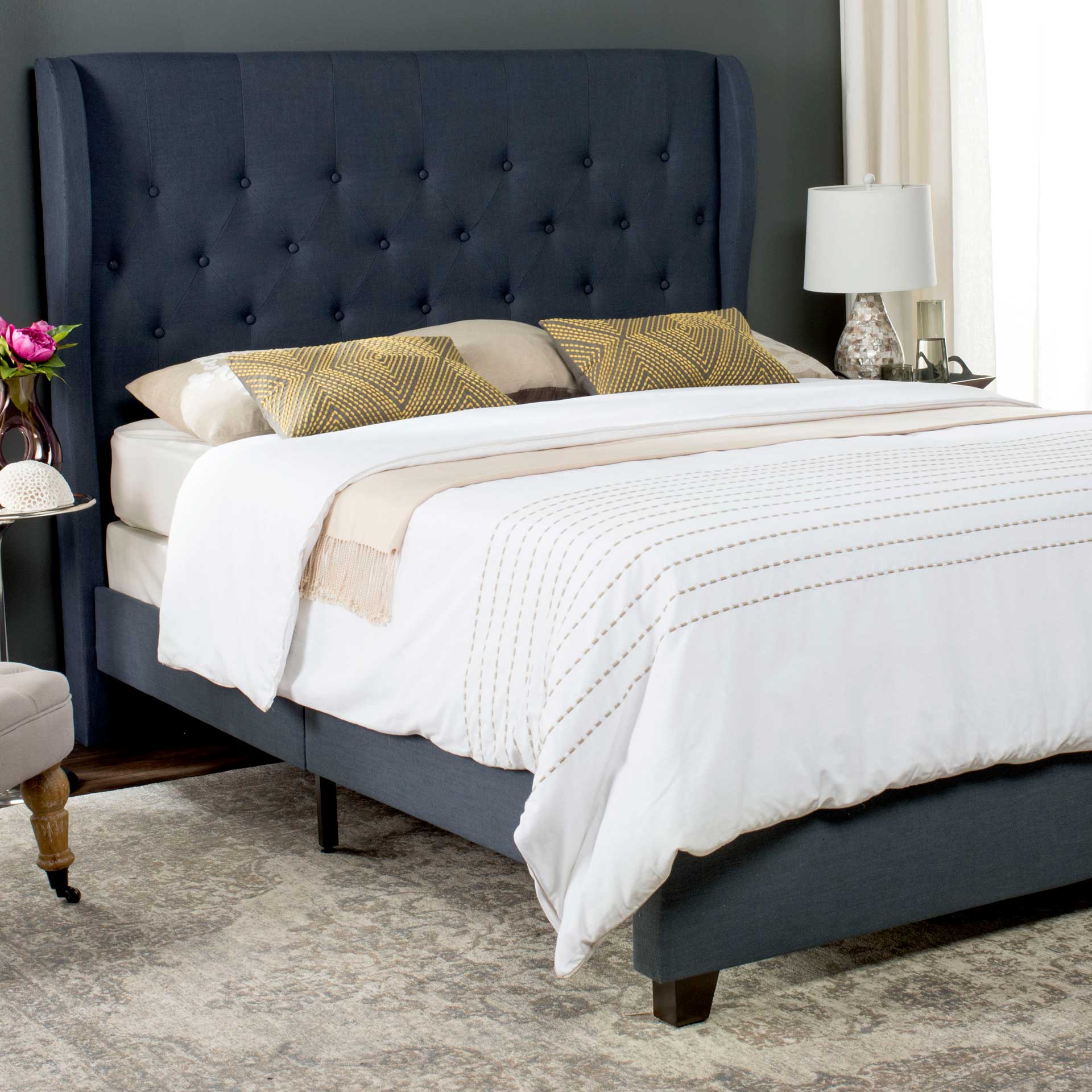 Blakely Upholstered Bed Navy - Image 6