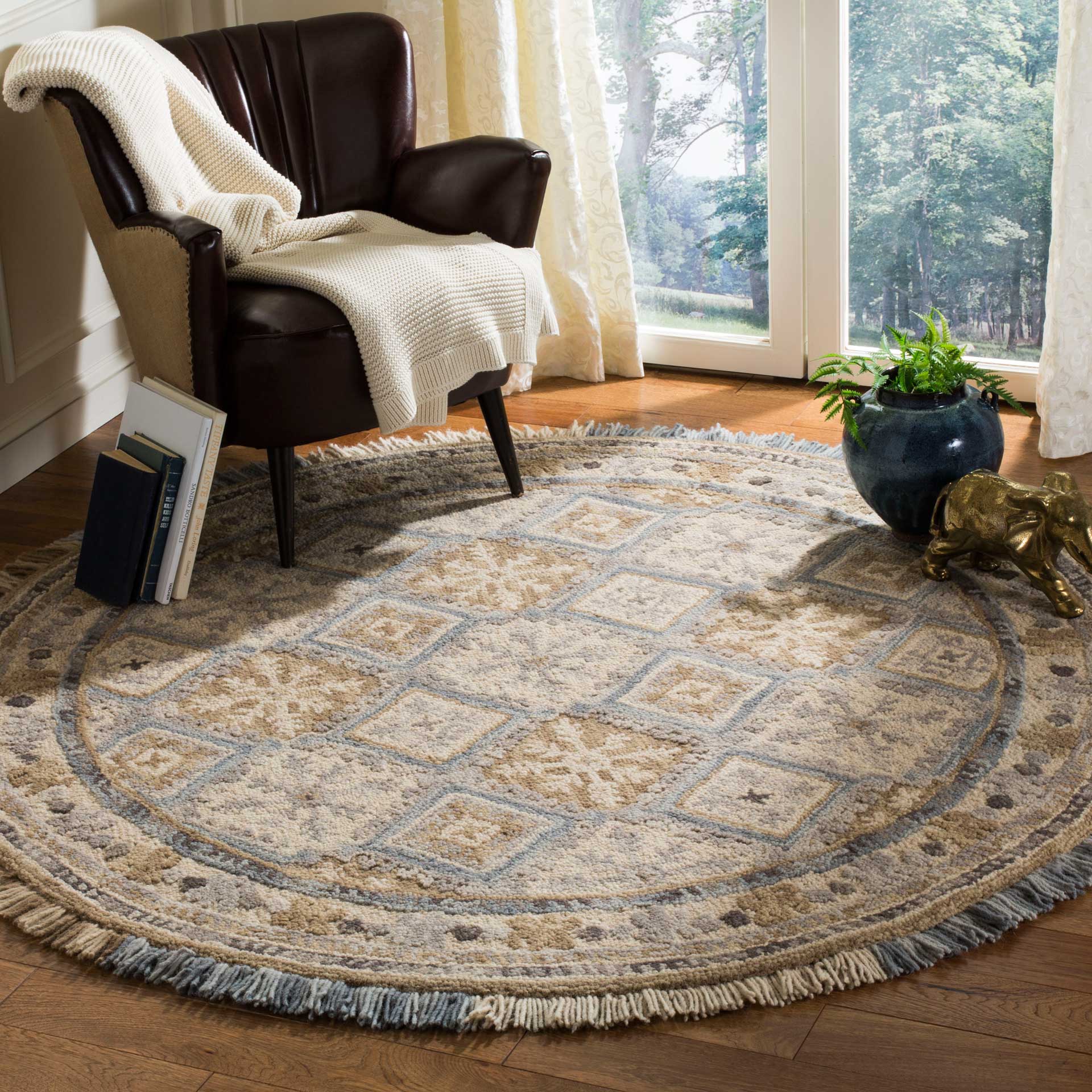Blossom Beige/Light Blue Round Rug - Image 3