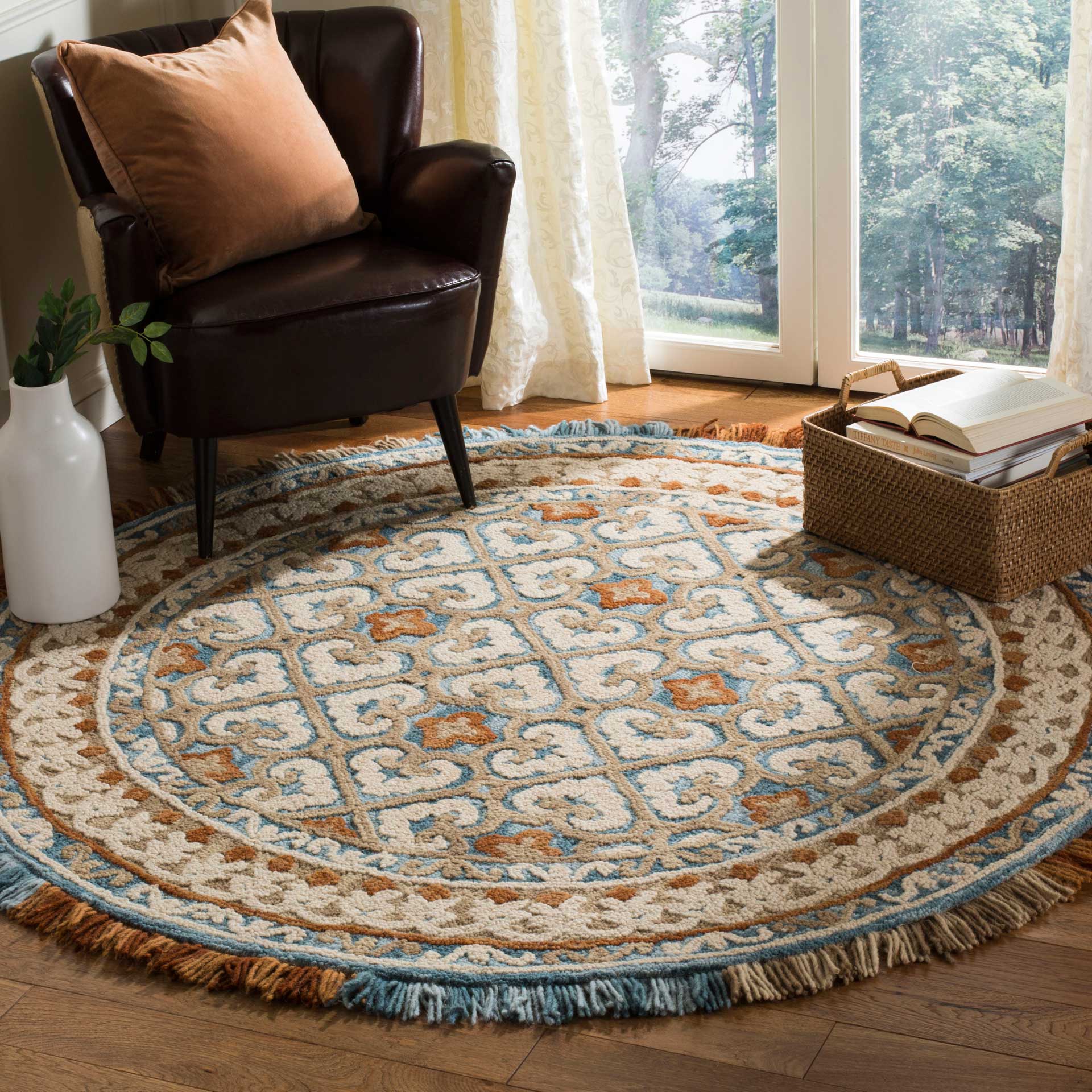 Blossom Ivory/Blue Round Rug - Image 3