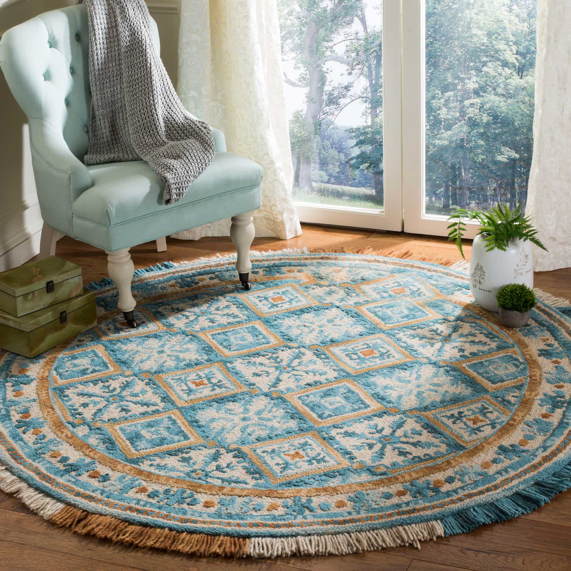 Blossom Ivory/Teal Round Rug - Image 3