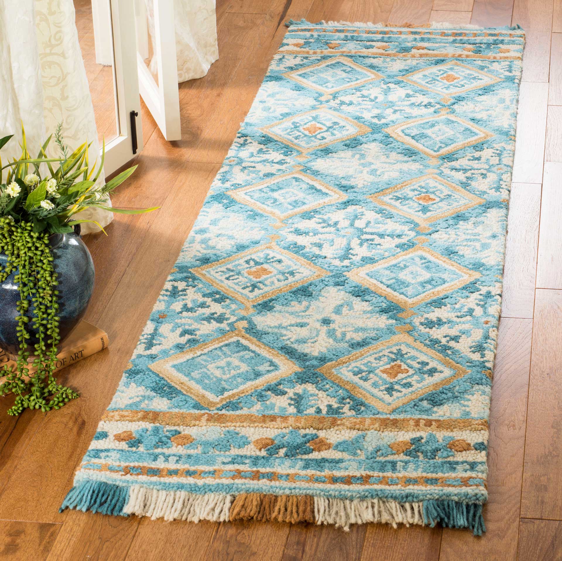 Blossom Ivory/Teal Runner Rug - Image 2