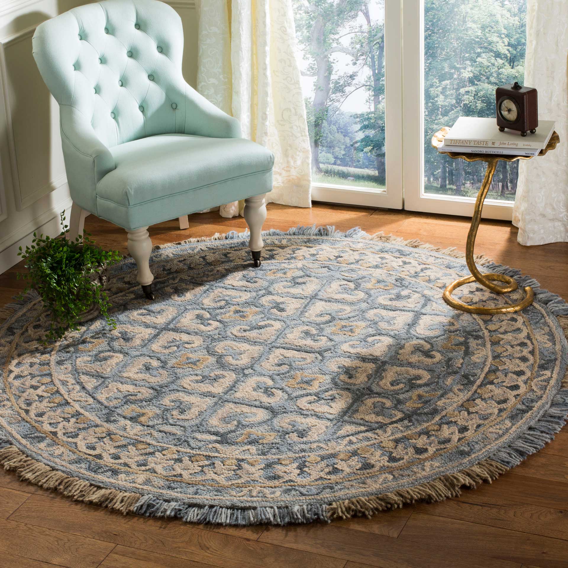 Blossom Light Beige/Blue Round Rug - Image 3
