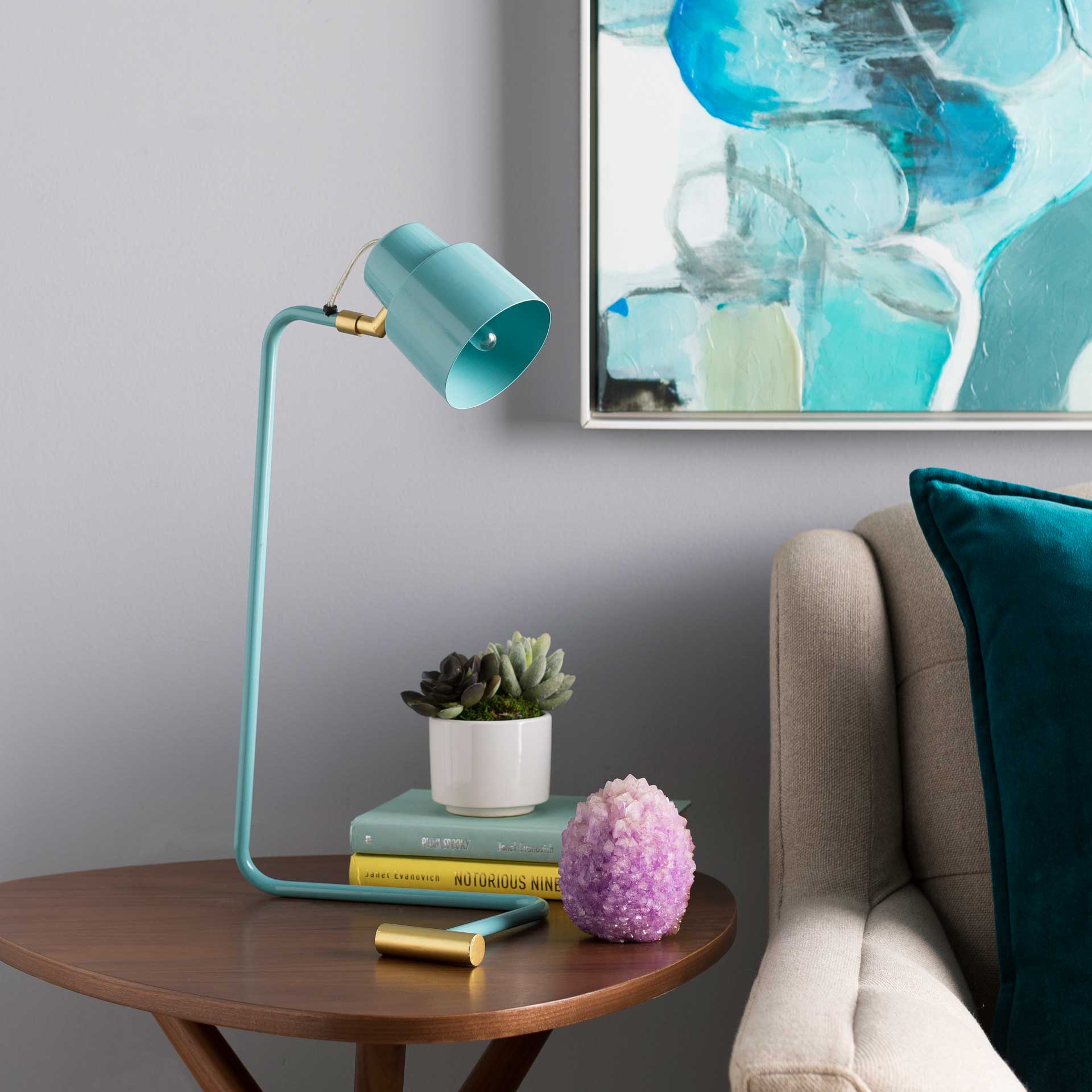 Blythe Table Lamp Aqua/Sky Blue/Brass - Image 4