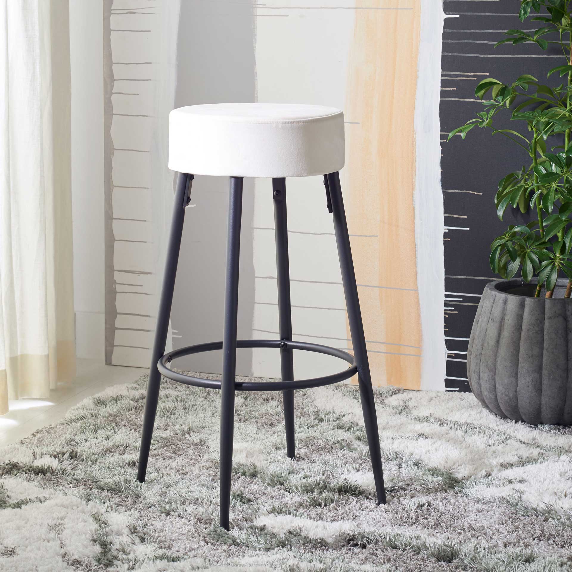 Boase Round Bar Stool Ivory/Black - Image 4