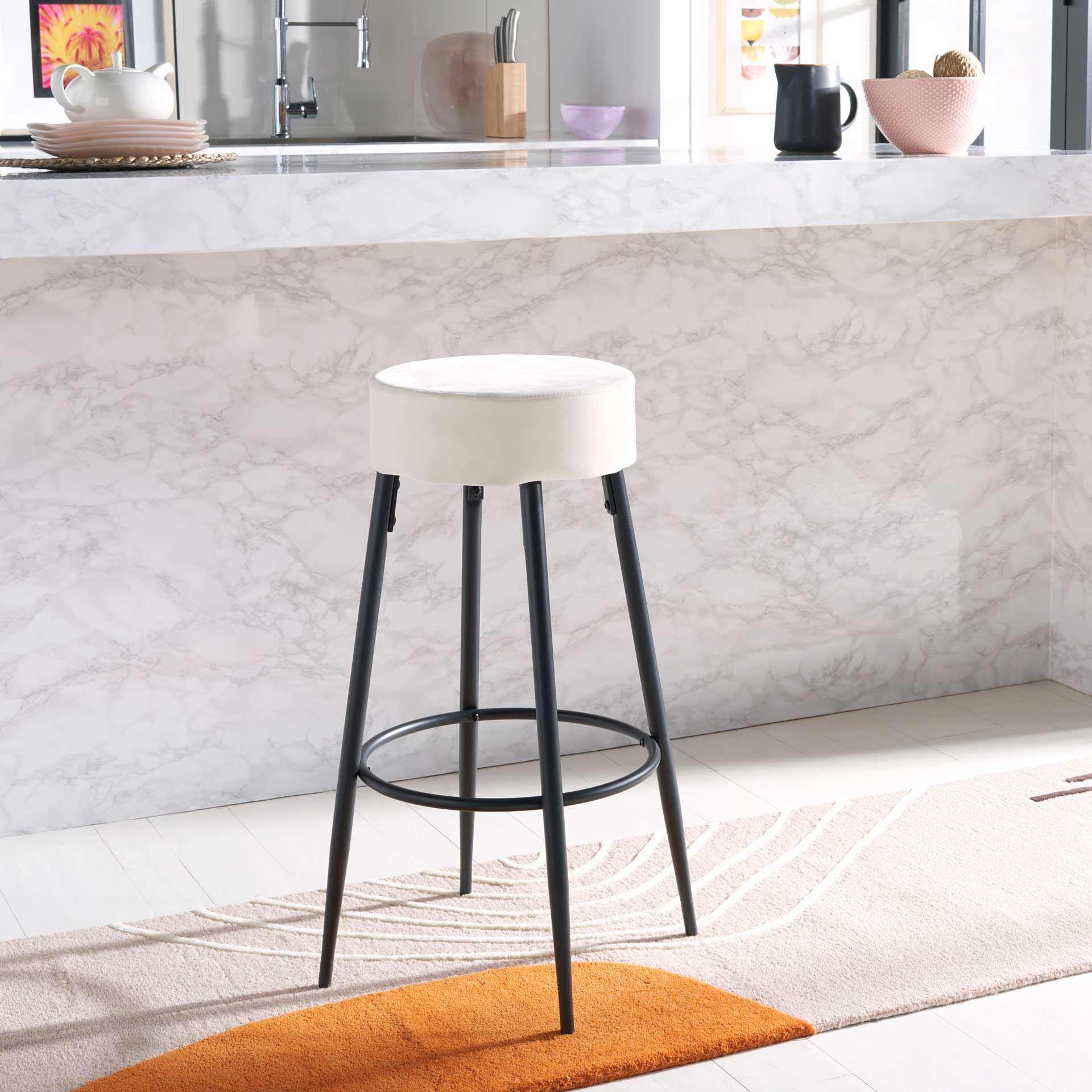 Boase Round Bar Stool Ivory/Black - Image 5