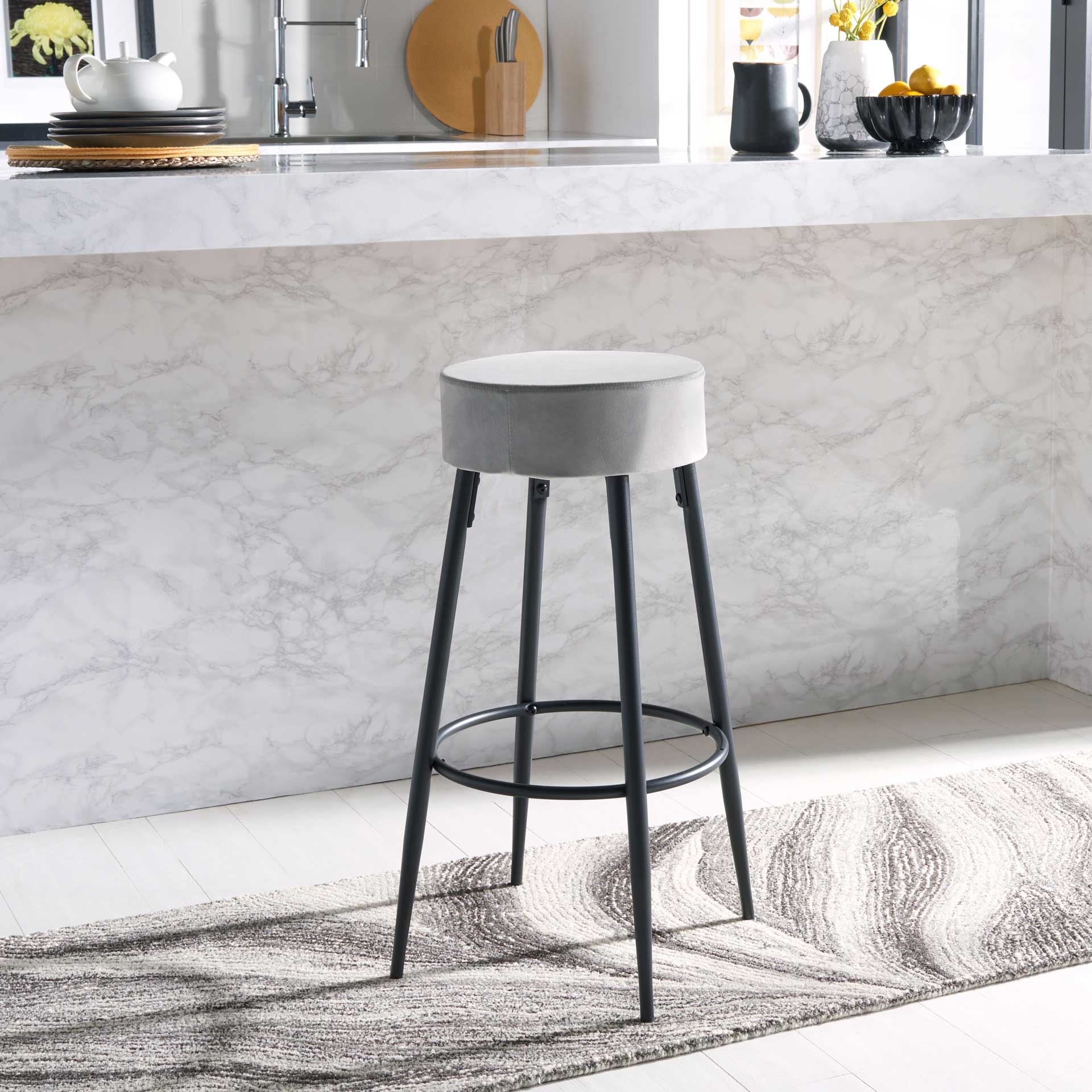 Boase Round Bar Stool Light Gray/Black - Image 5