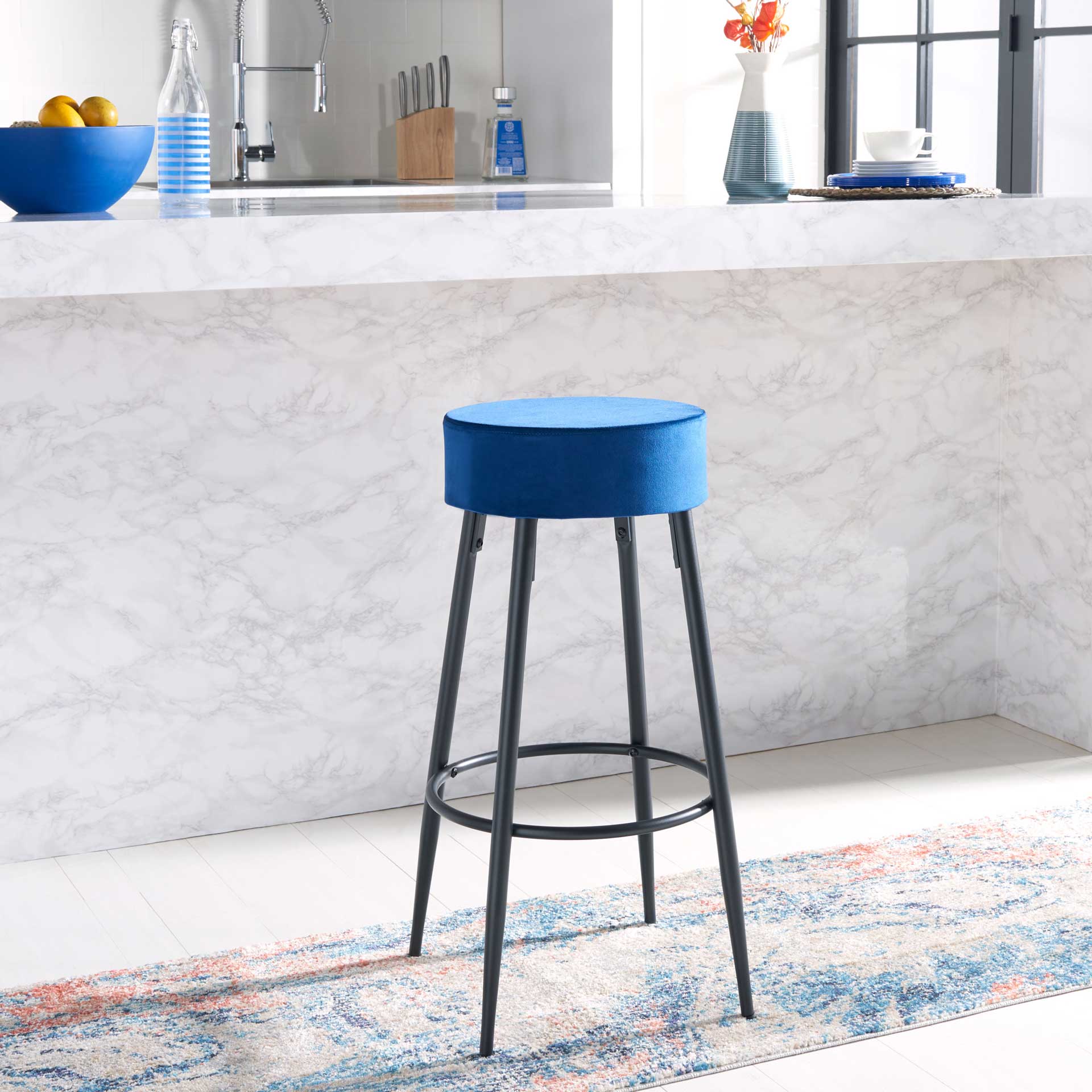 Boase Round Bar Stool Navy/Black - Image 5