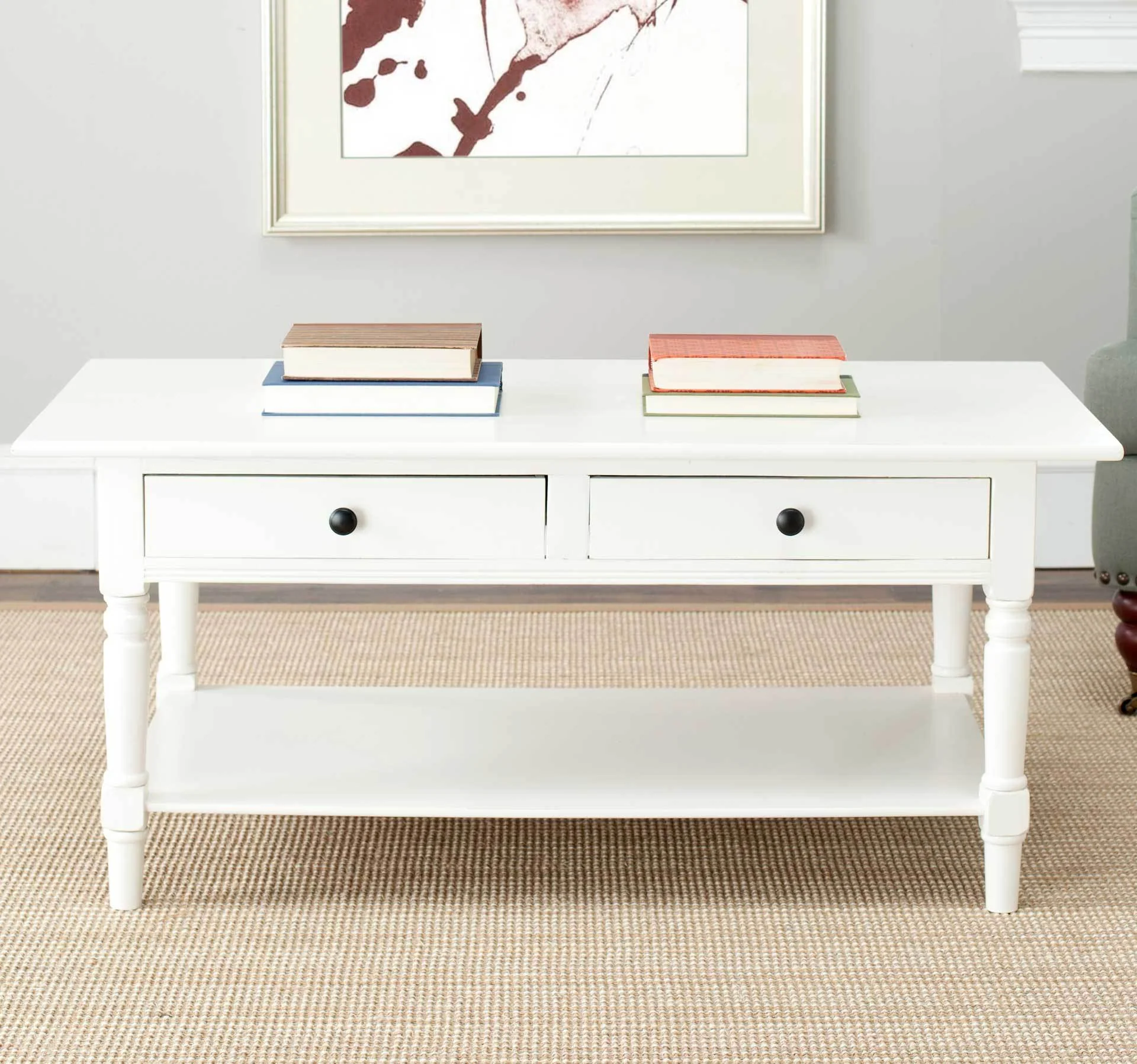 Bobby 2 Drawer Coffee Table Distressed Cream - Image 4