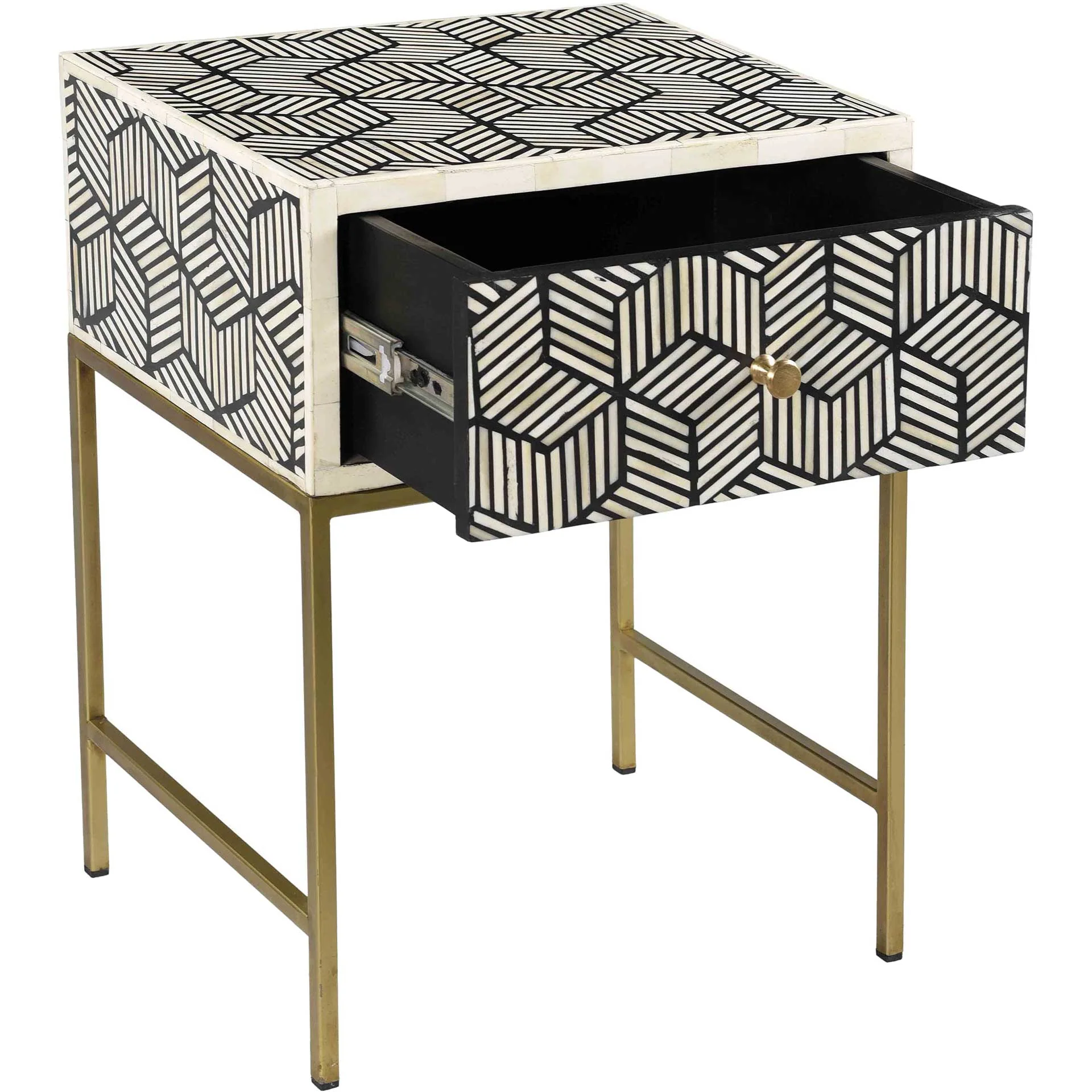 Bone Inlay Side Table Black And White - Image 4