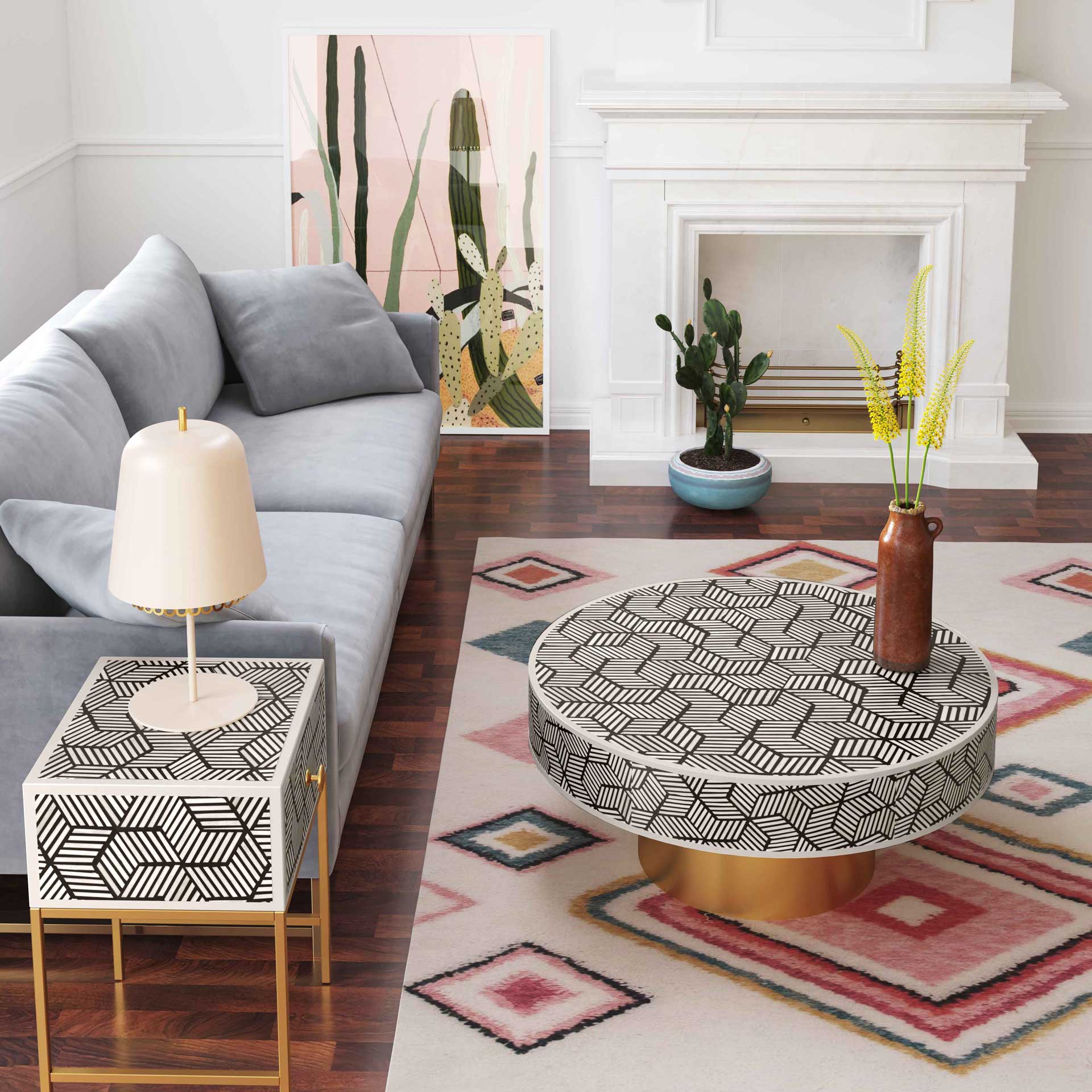 Bone Inlay Side Table Black And White - Image 8