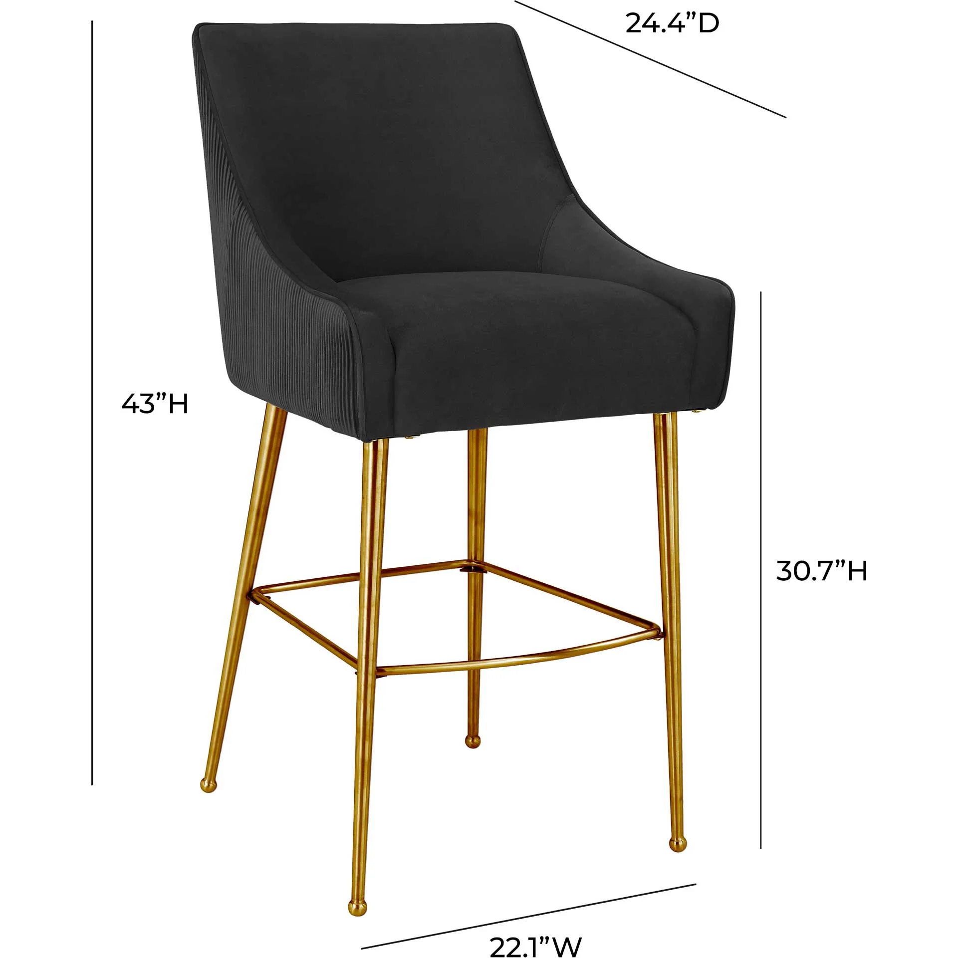 Bordeaux Pleated Velvet Bar Stool Black - Image 5