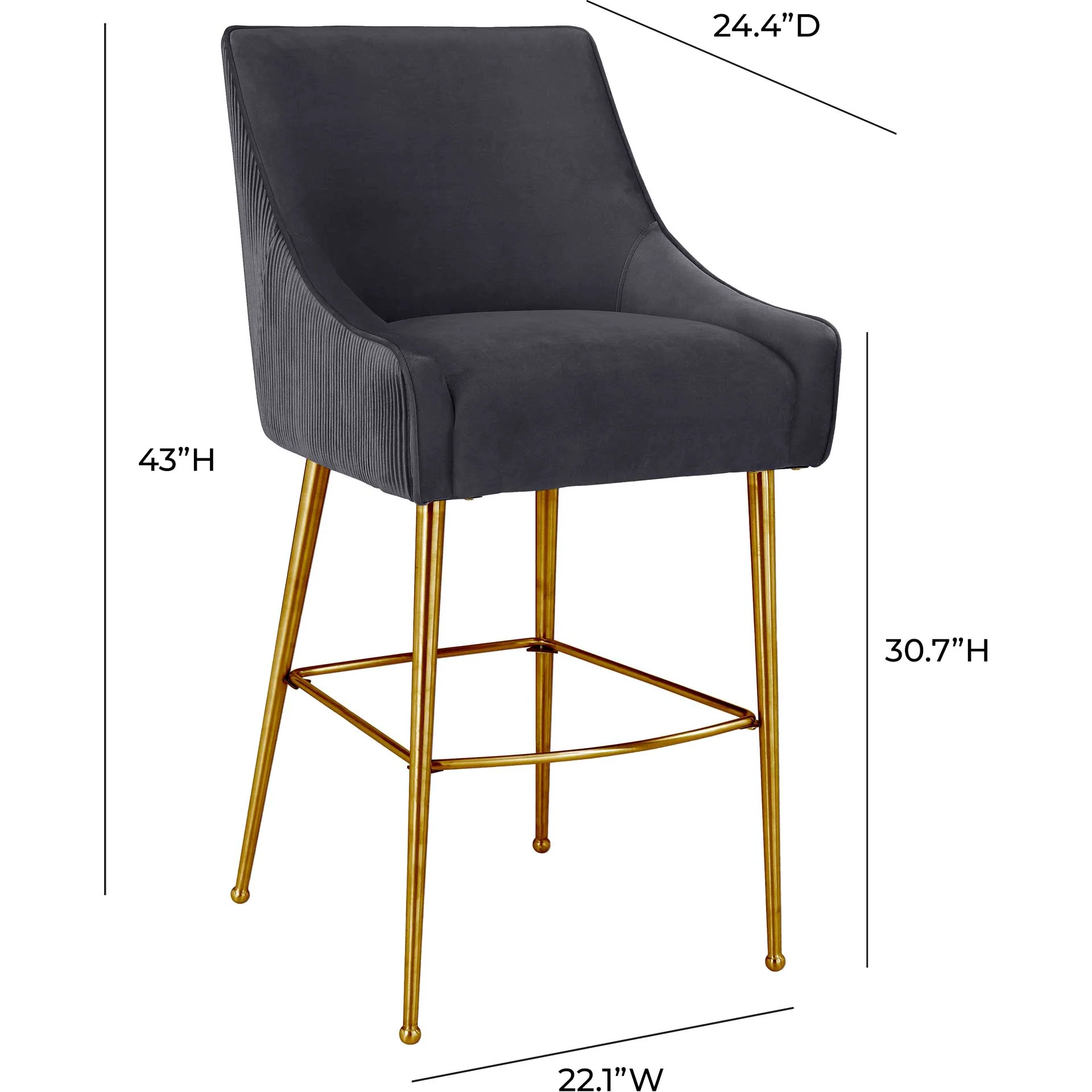 Bordeaux Pleated Velvet Bar Stool Gray - Image 5