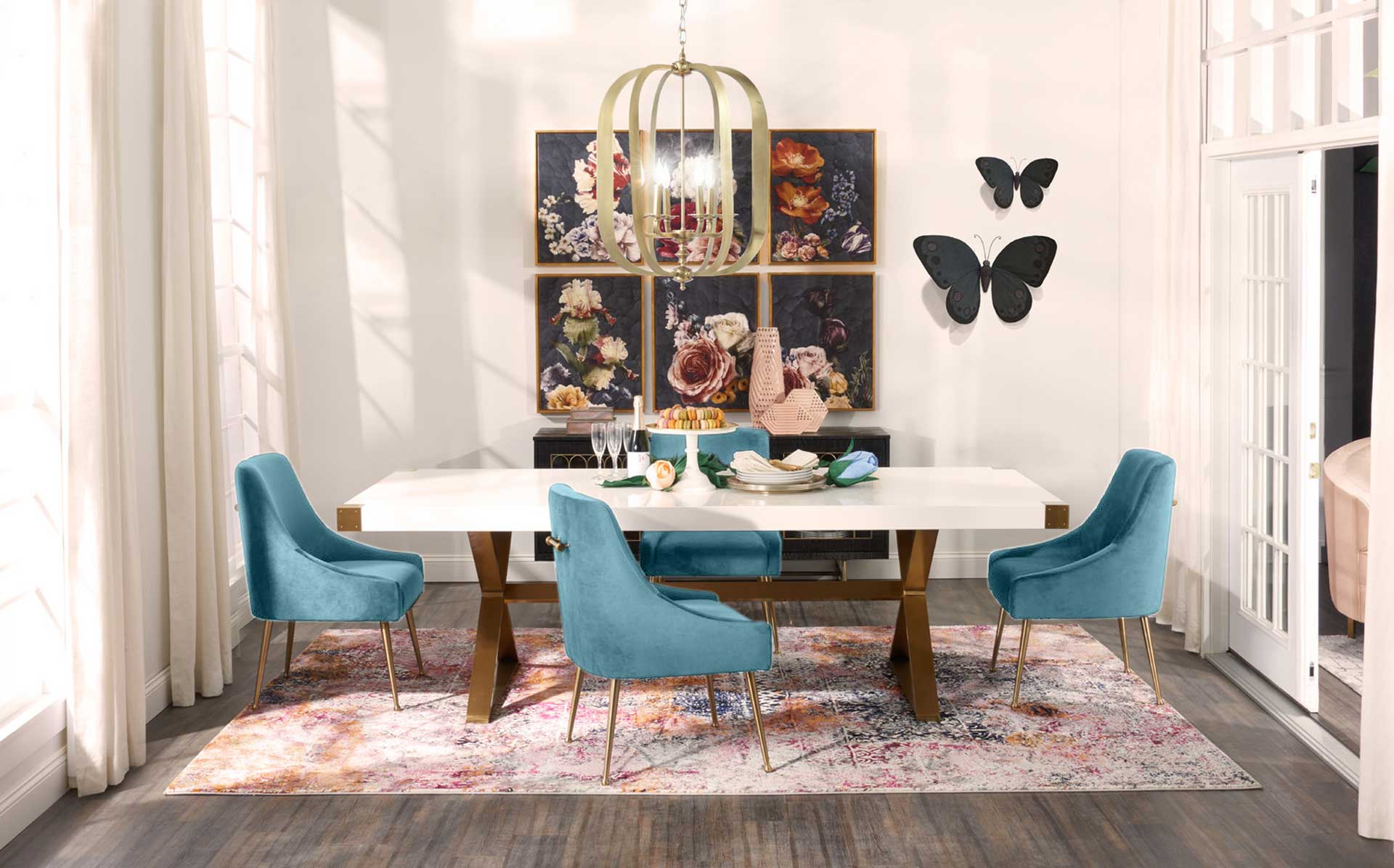 Bordeaux Velvet Side Chair Sea Blue - Image 6